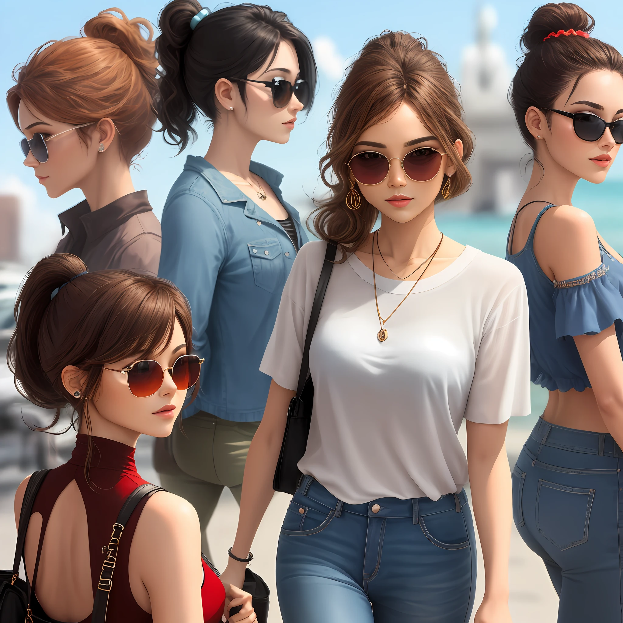 brown  hair，High ponytail，With sunglasses，Kizi，hair adornments