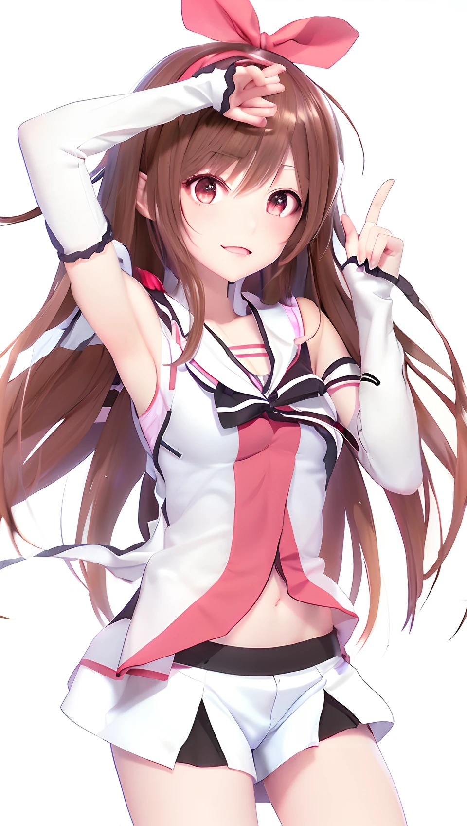 a close up of a person in a short skirt and a shirt, anime best girl, anime visual of a cute girl, Kantai collection style, seductive anime girls, Anime girl with long hair, attractive anime girls, good body，Anterior convex and posterior，railgun, with index finger, Anime waifu, female anime character, kancolle, Smooth anime CG art, An anime girl, (Anime girl)