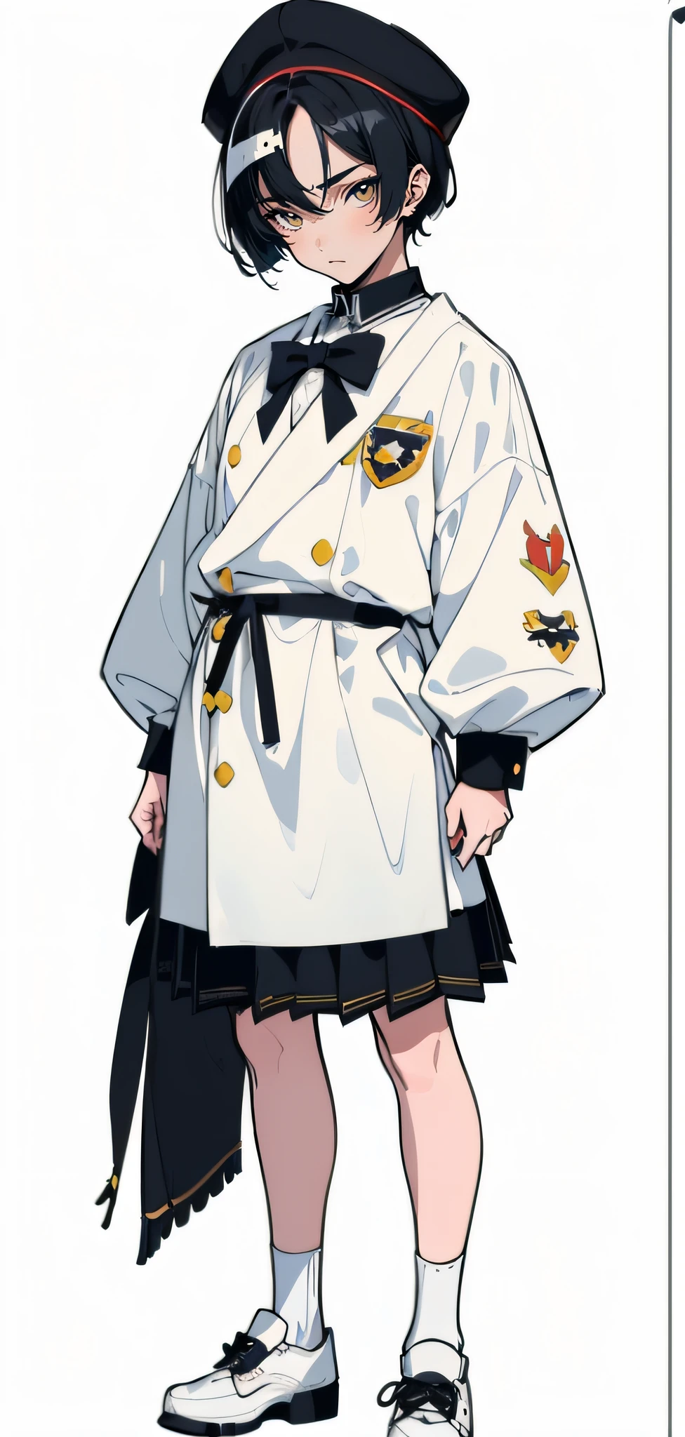 (Male characters:1.5),(schoolboy:1.5),(anime big breast), White background, Pubic area is clear,hyper HD, Exquisite,(simple line:1.2), (Flat coating:1.3),(، simple:1.2),(Parted bangs:1.6)
