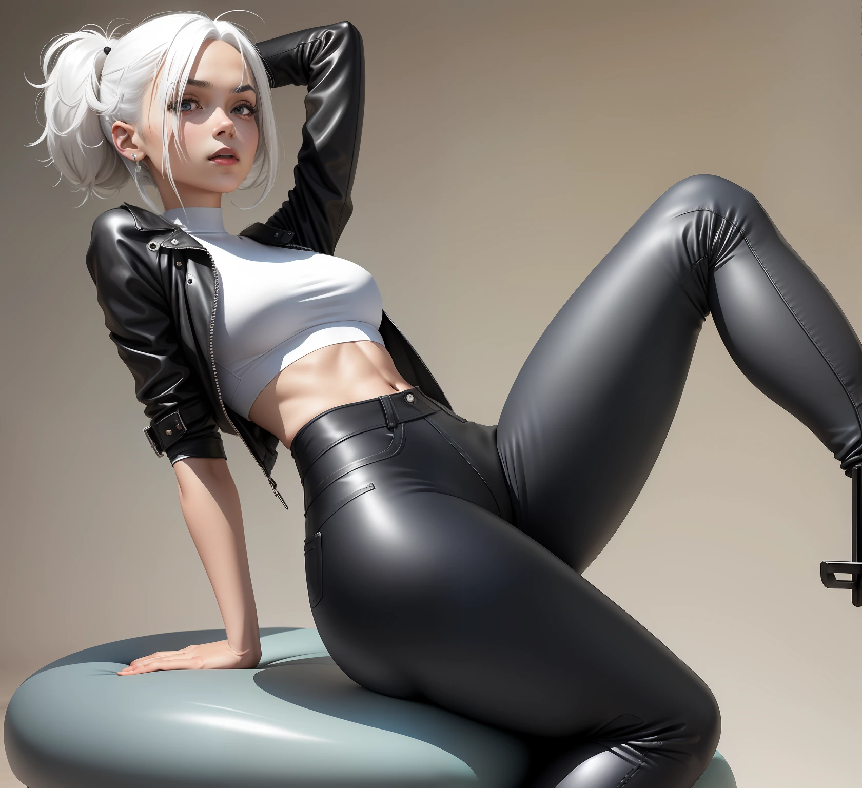 Kizi，Sit on a dummy J ，The expression disdained the white hair leggings leather，Jeans