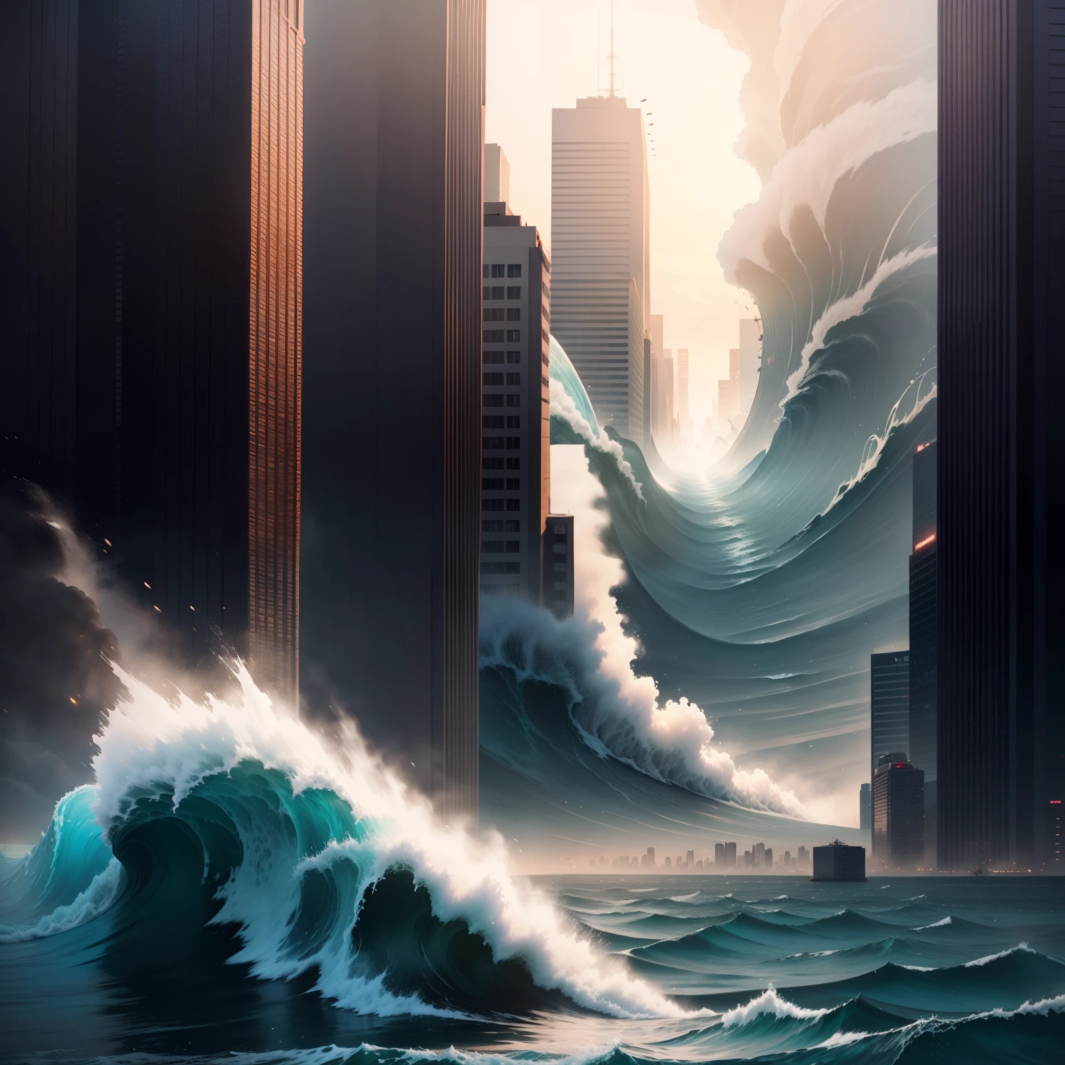 500 feet tsunami entering into the city