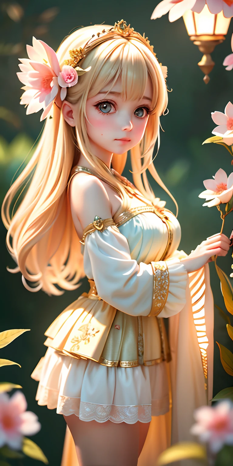 Background with:Surrounded by forest flowers and plants,one-girl(*^.^*)Kiss~A fawn{best qualtiy},{ {tmasterpiece}},Extremely detailed 8k wallpaper,{An extremely delicate and beautiful},coloured with lots of colour,intricately details,photorealestic,Realiy,Camera quality,(Carefully portray clothes),Cold white skin,(Carefully portray blush),1080p,Soft cute,Silky light blonde hair,Messy beauty,lamplight,Sense of brokenness,The skin is shiny and silky,3D stereoscopic,The best quality,The illustrations are super detailed,beautidful eyes,Very delicate light,Fine luminescence,Very detailed 8k CG wallpaper,Peach blossom eyes,An extremely delicate and beautiful girl,8k wallpaper,best qualtiy,Luxuriously silky bright red chiffon overshine(illusion,glitters,Ultrathin,softness,)