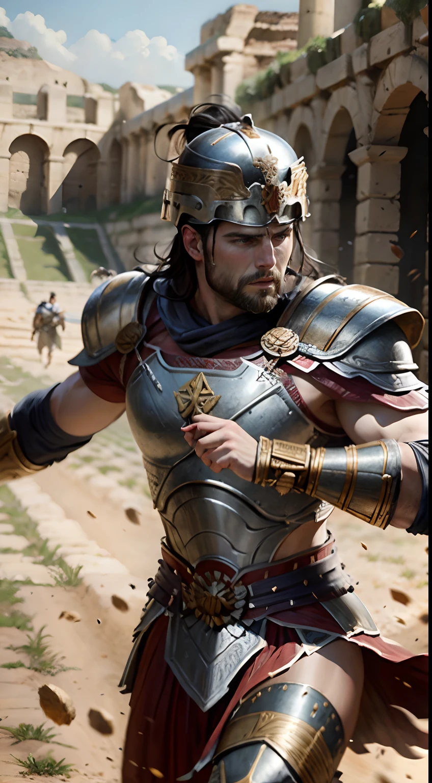 Greek Gladiator victorius in battle environnement ancient Rome great War hyper realistic super detailed Dynamic poses