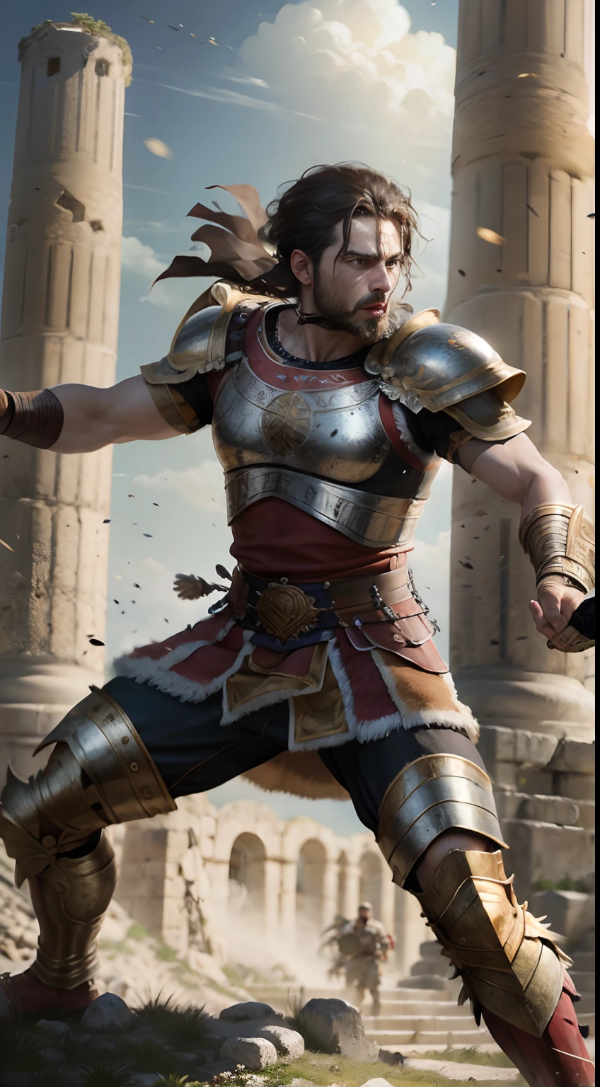 Greek Gladiator victorius in battle environnement ancient Rome great War hyper realistic super detailed Dynamic poses