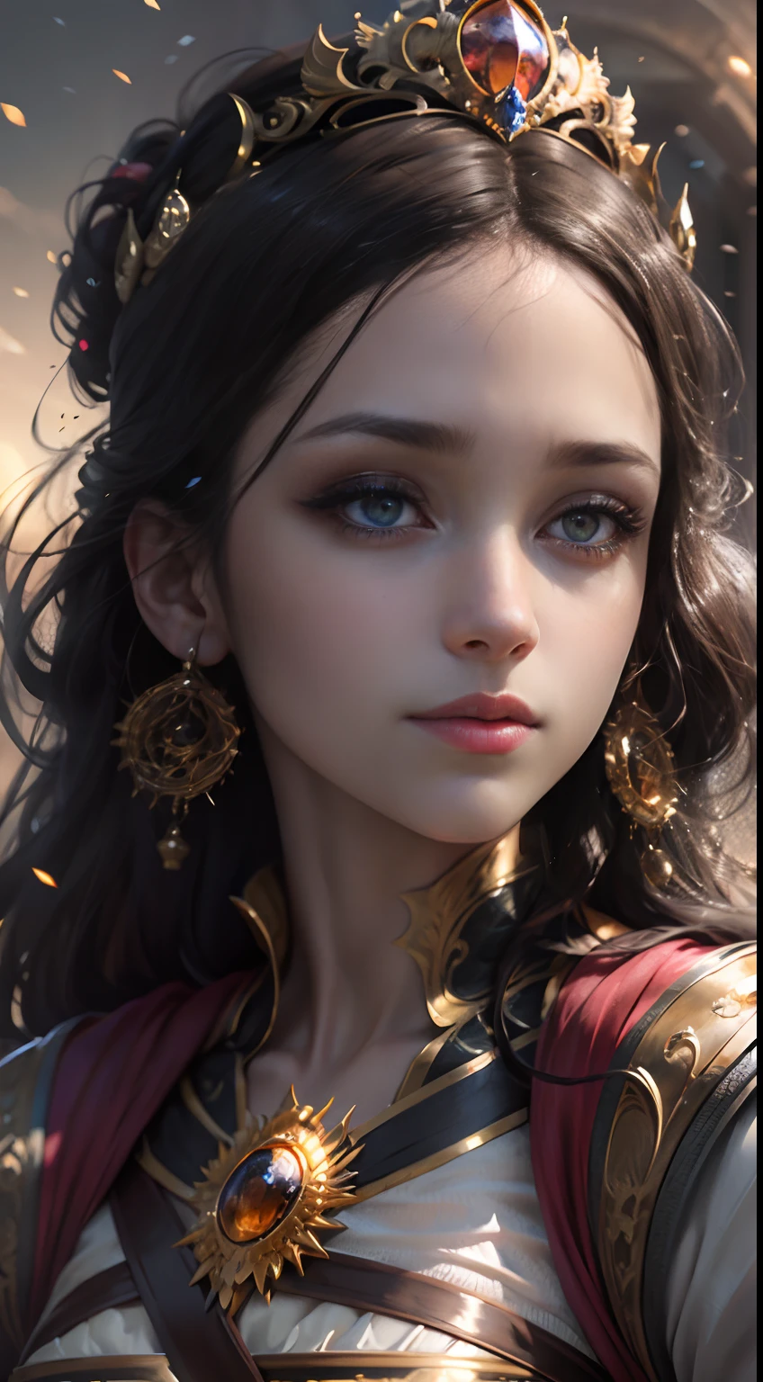 Hyper realistic super detailed Dynamic shot of face portrait of a Beautiful princesse glowing eyes like sun