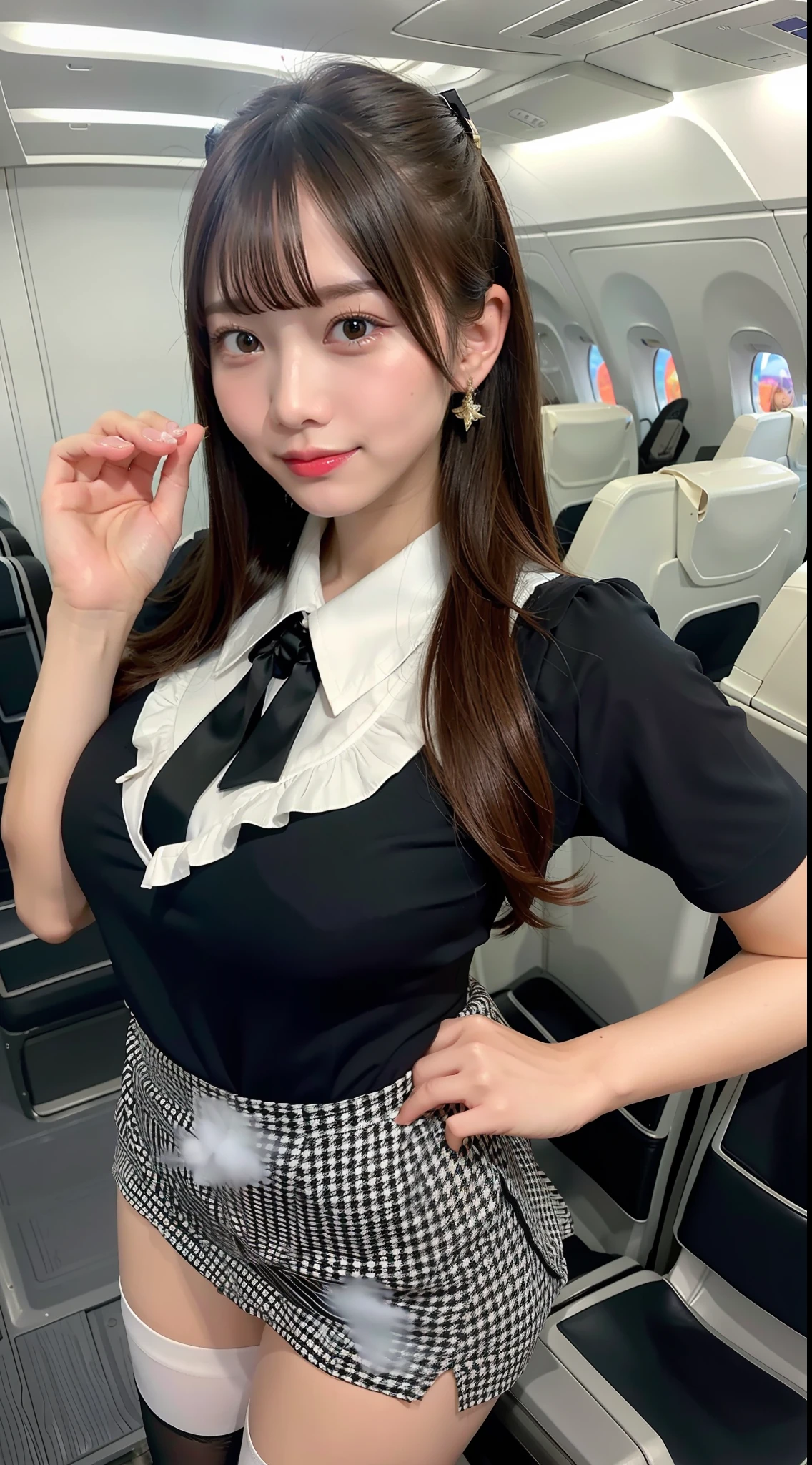 top-quality、hight resolution、8k、32k、Fine details、电影灯光、20 year old girl、sexy  pose、frombelow、Super Detail、(Planes、On the plane)、Flight attendant uniforms、stewardess、cabin attendant、huge tit、sexy  pose、perfect bodies、perfect hand、tucking up the skirt、fishnets pantyhose