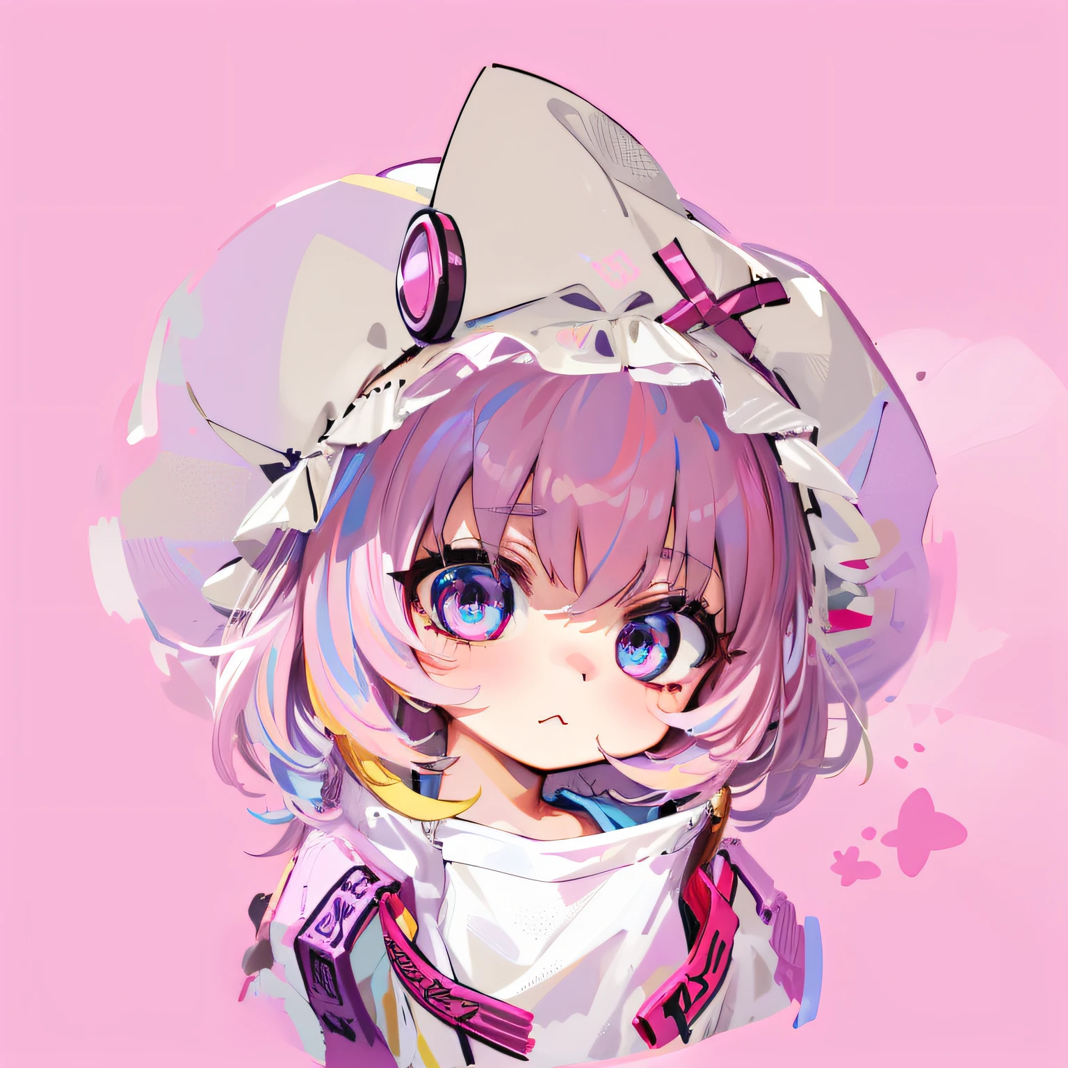 Anime girl with pink hair and white hat, anime moe art style, humanoid pink female squid girl, from touhou, shalltear from overlord, gapmoe yandere, big pink eyes, touhou character, anime art style, Anime Stylization, cute anime face, cute character, made with anime painter studio, (Anime girl), pink face，mid - length hair