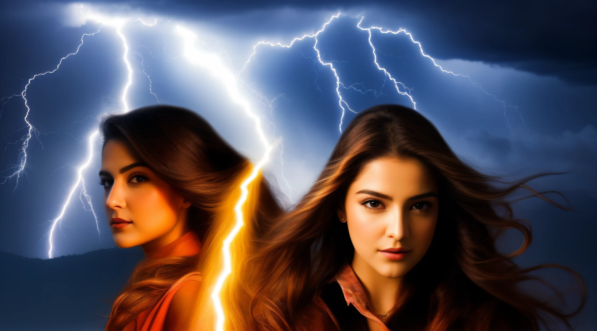 Menina loira com raio em seu cabelo, little girl with magical powers, splashes of lightning behind her, she is attracting lightnings, efeitos de raios, with lightning bolts, eletrizante, lightning fantasy magic, cabelos eletrificados, lightning master, cinematic lightning and colors, amazing lightning art, maya ali as a lightning mage, electric hair, magic and lightning, lightnings