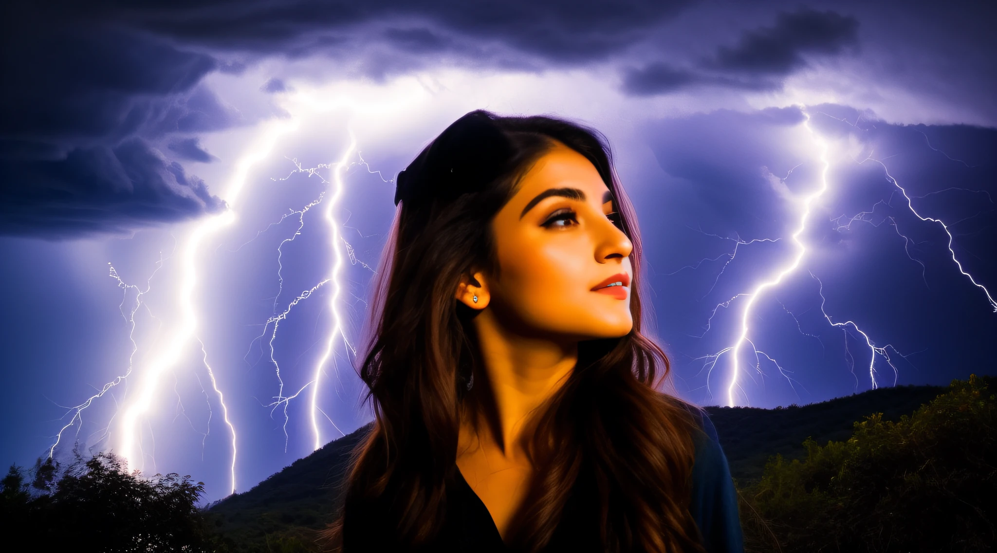 Menina loira com raio em seu cabelo, with magical powers, splashes of lightning behind her, she is attracting lightnings, efeitos de raios, with lightning bolts, eletrizante, lightning fantasy magic, cabelos eletrificados, lightning master, cinematic lightning and colors, amazing lightning art, maya ali as a lightning mage, electric hair, magic and lightning, lightnings