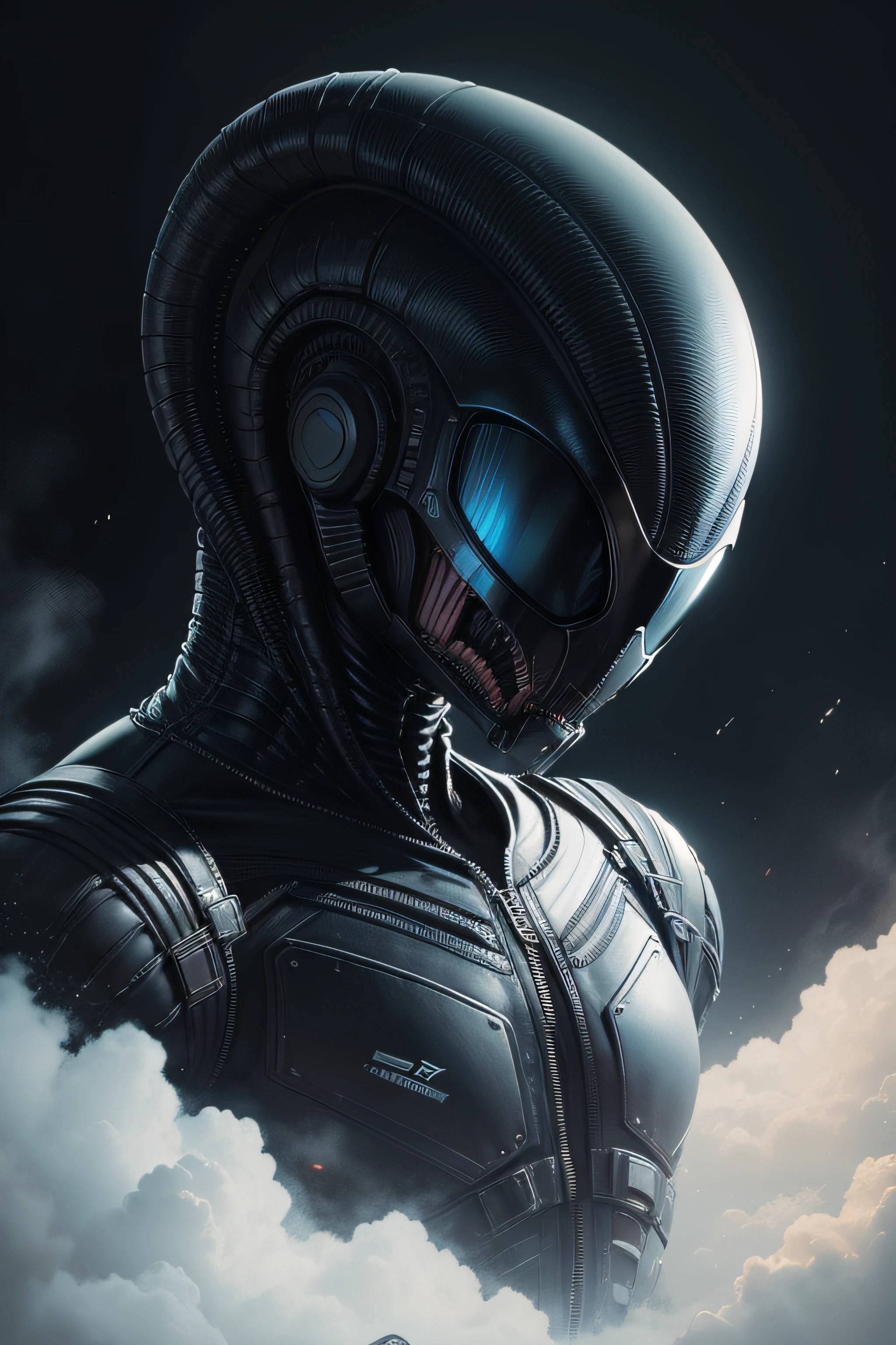 Alien looking into the distance , Xenomorfo extranjeroígena, Xenomórfico extranjeroígena, Retrato de Xenomorfo, xenomorfo negro brillante, extranjero, xenomorfo, Xenomórfico, Xenomorfo de Giger, Foreign art, Foreign helmet, The foreigner of the movie 'Alien'