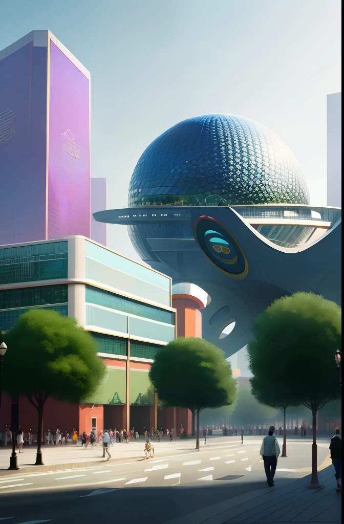 epcot，High-tech building ，Bustling commercial street，air corridor，China-style ，Deconstructivism，atom punck