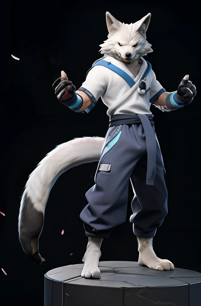 Best quality at best，
coda， 独奏， Wolf ears， greyt hair， Wolf tail， 1boy， mitts， Animal ear villi， standing on your feet， full bodyesbian， looking at viewert， with black background，
Rack animals，balck background，Masturbation，Genital erection，cum shots，sin pantalon，Exposed genitals，genitalia erection，cum shots，There is a blue pattern on the body