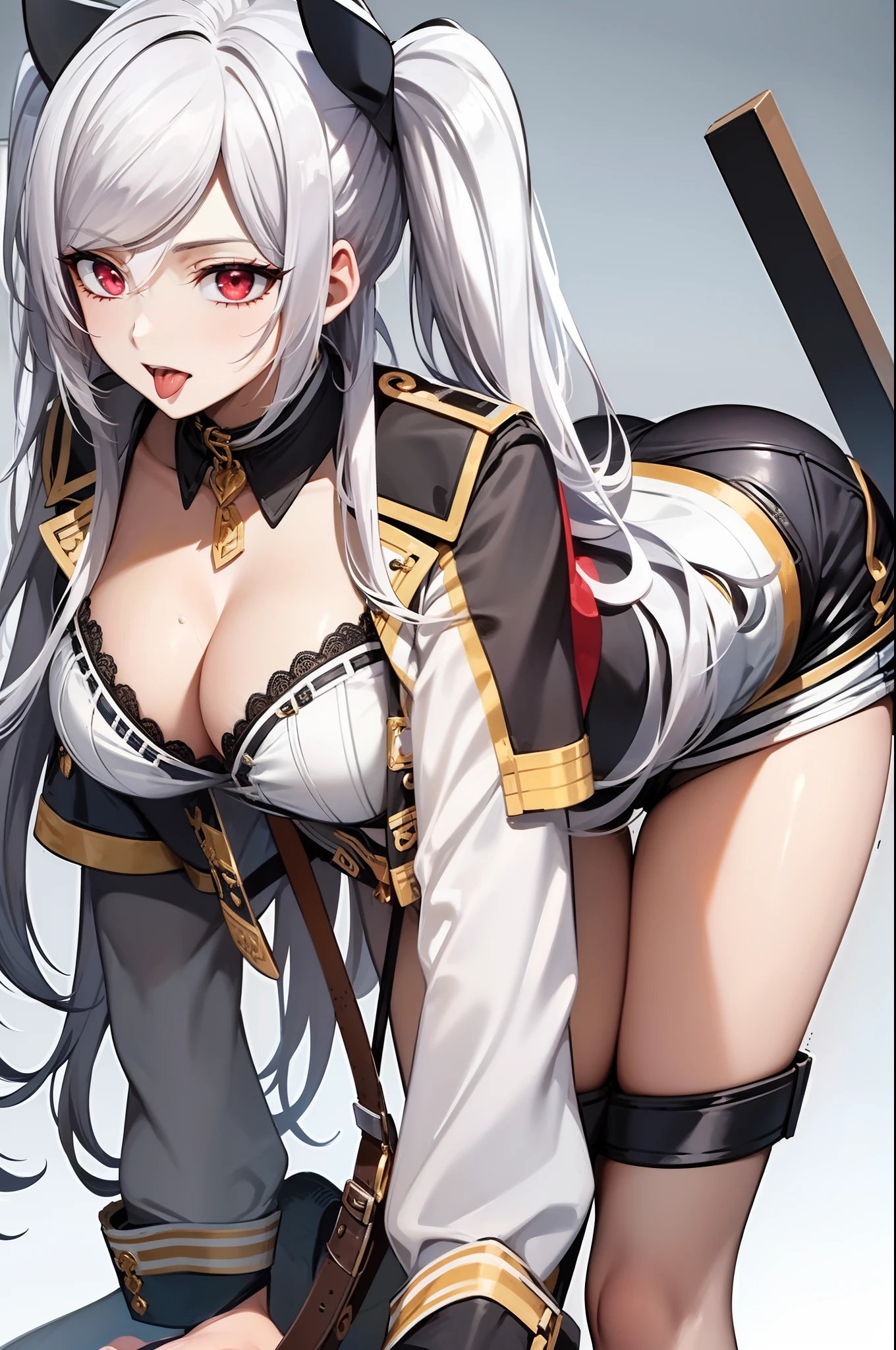 collar,leash,butt,plug,tounge out,crawl,white hair,shorts,bra