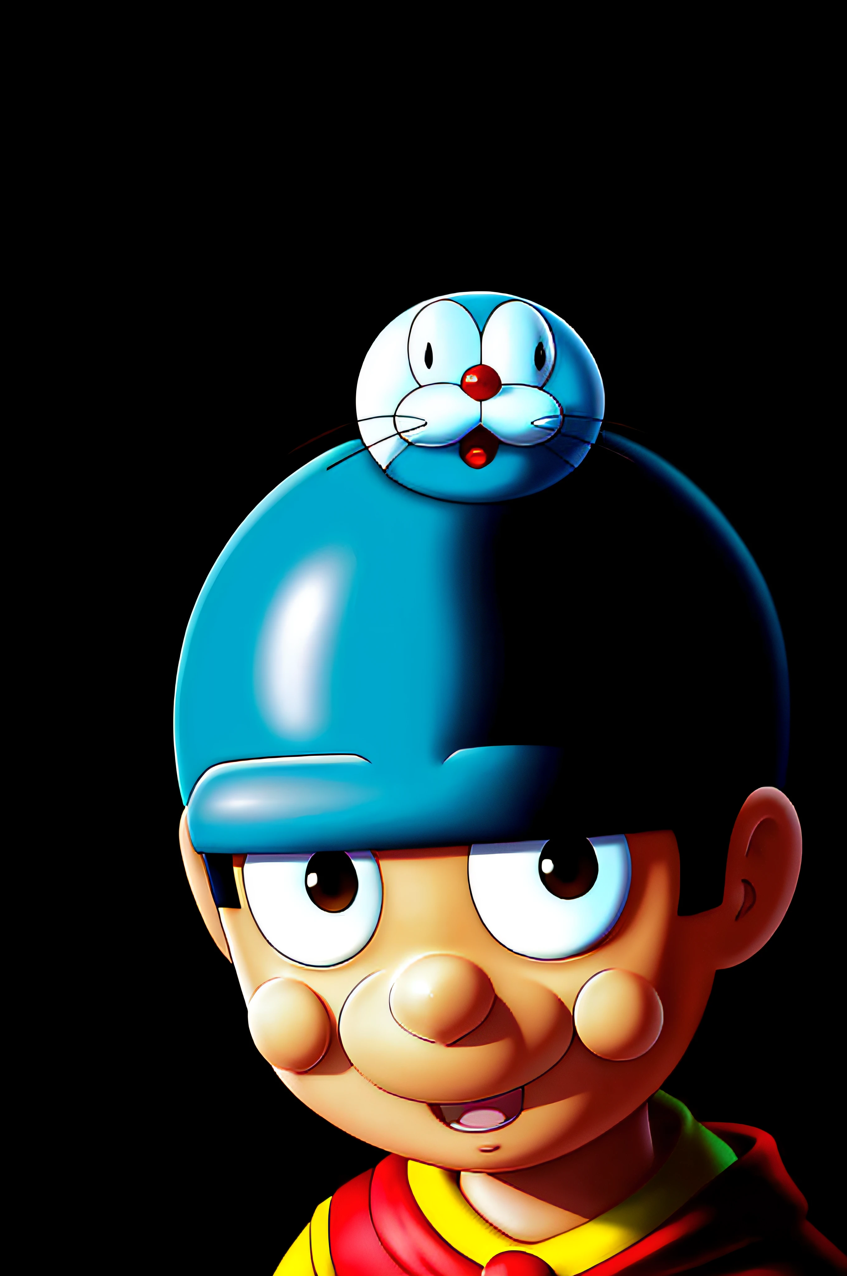 Doraemon and Nobita's combination character、PastelColors、Bright background