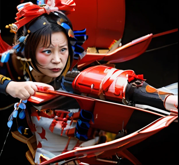 Close up portrait of angry woman with bow and bow, Yangtze