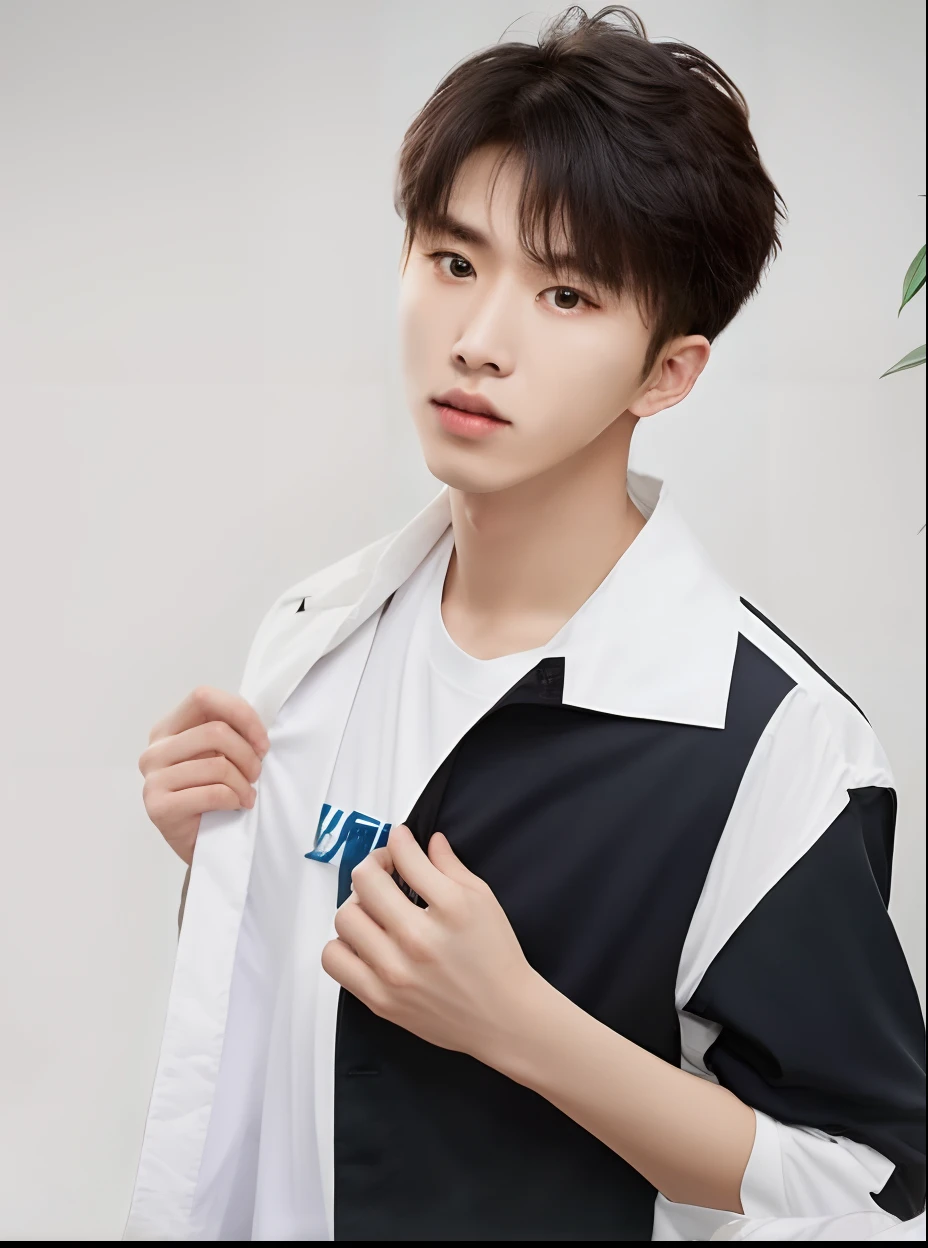 a close up of a person wearing a jacket and a tie, Cai Xukun, hyung tae, yanjun cheng, ruan jia beautiful!, Yan, Inspired by Bian Shoumin, ten lee, xision wu, xintong chen, yihao ren, ryan jia, By Ni Tian, young wan angel, shaxi, bian luan, wenjun lin