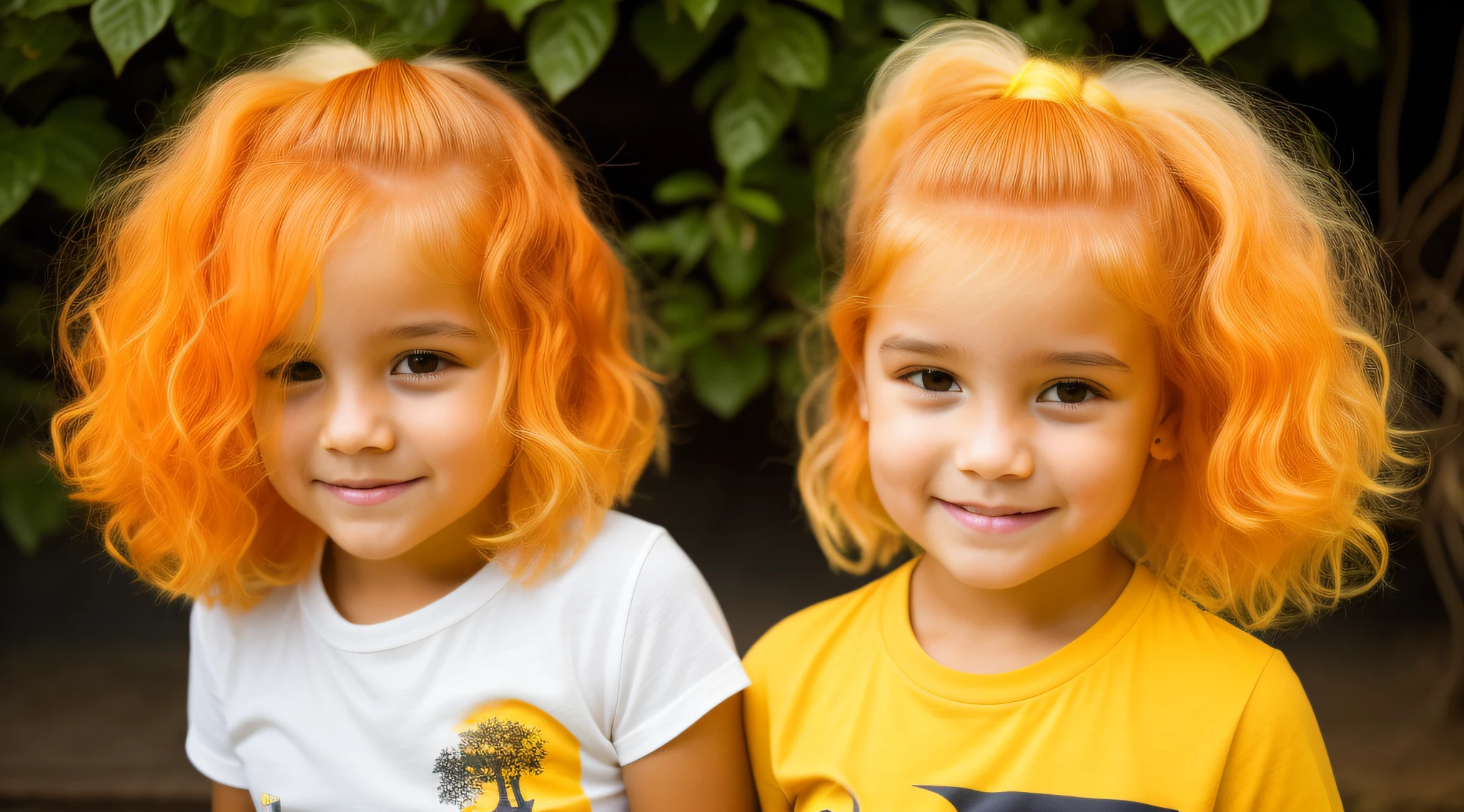 A closeup of a child with yellow hair and a white top, cabelo de fogo, cabelos flamejantes, cabelo feito de fogo, cabelo como fogo, her hair is made out of fire, her hair is on fire, cabelo laranja brilhante, projeto da menina chifres exuberantes, cabelo louco, cabelos eletrificados, cabelo de cenoura, longos cabelos loiros flamejantes, cabelo funky, orange hair