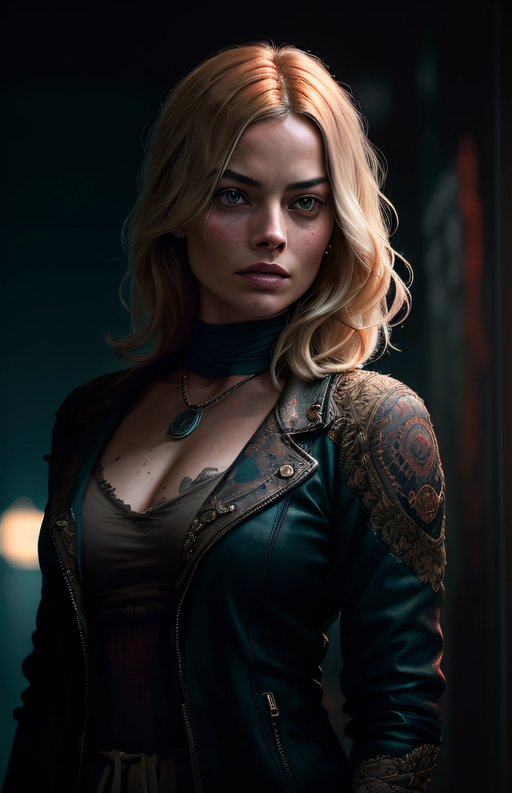 (dark shot:1.1), epic realistic, portrait of Margot Robbie,  blue eyes, , blond hair by atey ghailan, ,  brown and magenta color scheme, grunge aesthetic!!! graffiti tag wall background, , soft cinematic light, adobe lightroom, photolab, hdr, intricate, highly detailed, (depth of field:1.4), faded, (neutral colors:1.2), (hdr:1.4), (muted colors:1.2), hyperdetailed, (artstation:1.4), cinematic, warm lights, dramatic light, (intricate details:1.1), complex background, (rutkowski:0.66), (teal and orange:0.4)