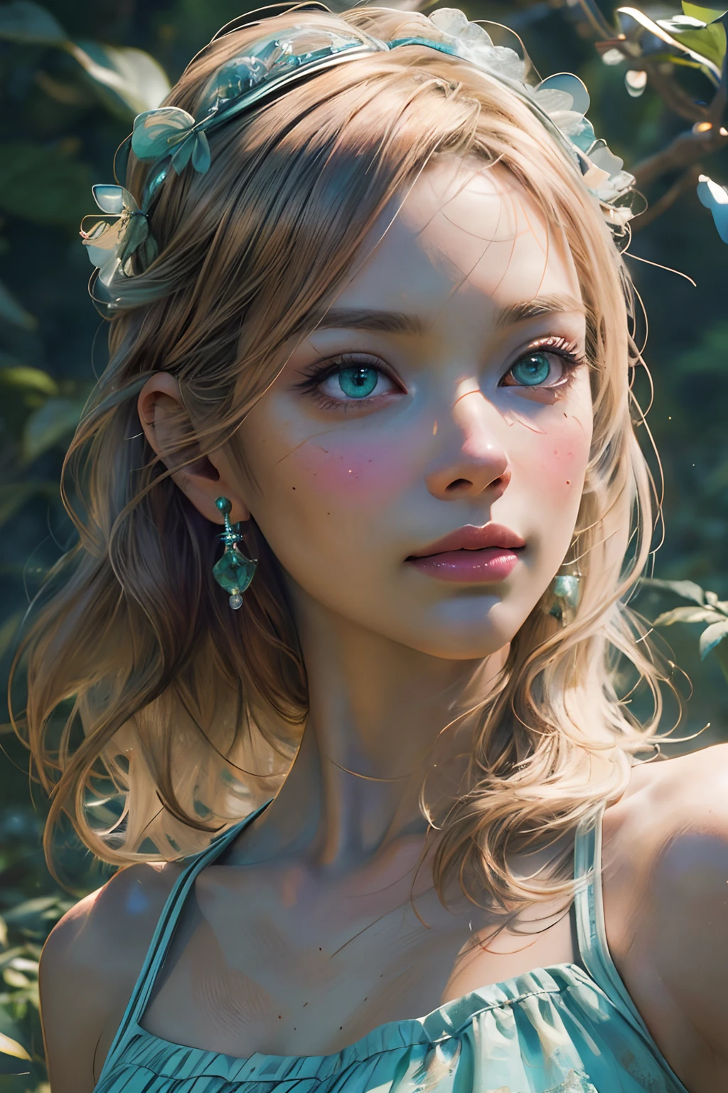 melancholy, quiet, calm, bright, masterpiece, best quality, 1girl, (JinxLol:1.2), (ultra photorealistic:1.3), (masterpiece:1.4), best quality, ((realistic)), high quality, ultra detailed, ((real image)), ((realistic tan skin)), ((realistic face)),(illustration:1.05), (beautiful:1.05), (beautiful detailed eyes:1.05), (cinematic light:1.1), colorful hair with headpieces, green eyes full body