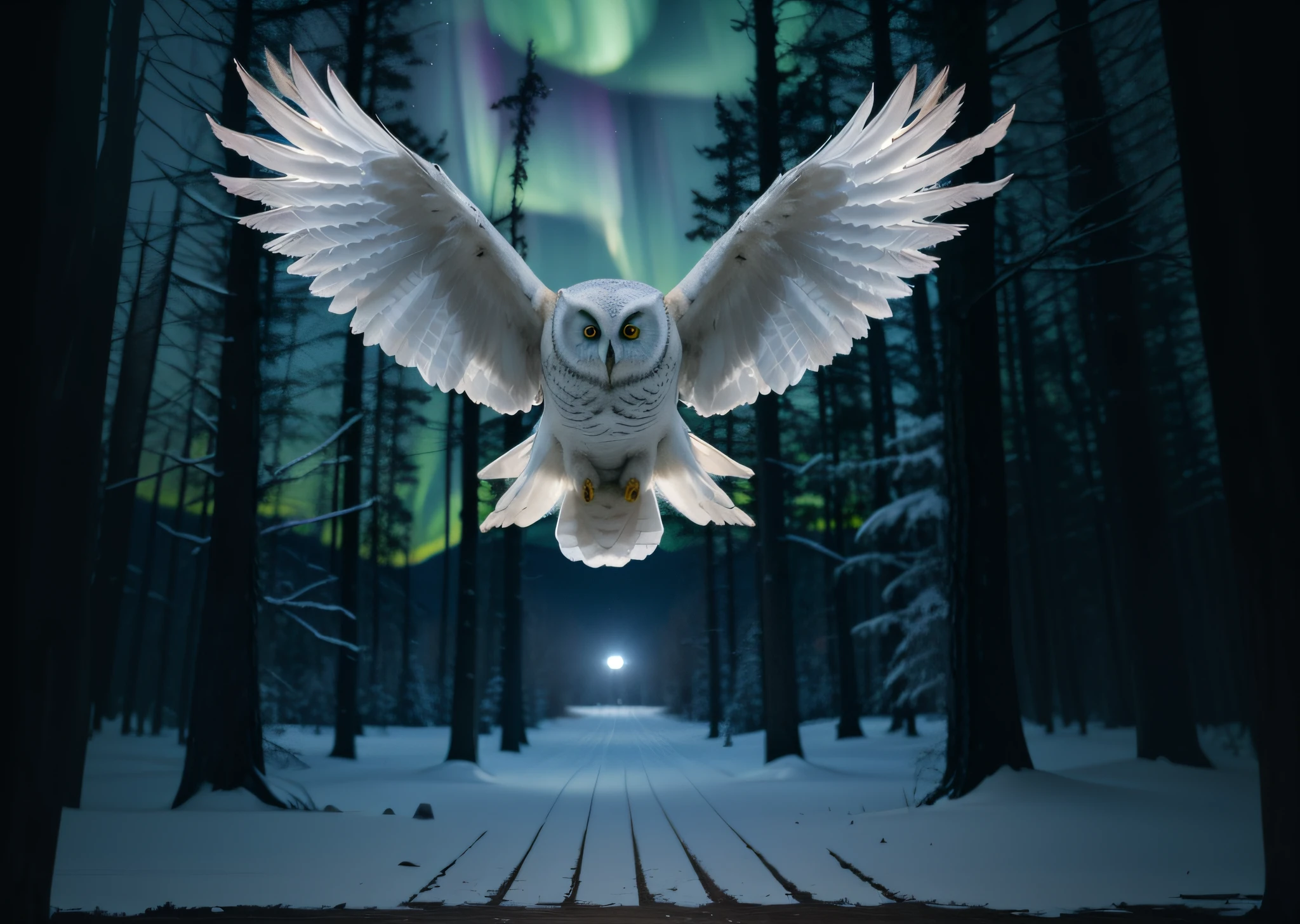 majestic large white owl flying in the night, in the background a black winter forest with a Aurora Borealis sky, (masterpiece ), (perfect proportion), (realistic photo), (best quality), (detailed), (16k), (HDR), (cinematic lighting), (sharp focus), (intricate)
Negative prompt: canvas frame, cartoon, 3d, ((bad art)), ((deformed)), ((b&w)), wierd colors, blurry, (((duplicate))), ((morbid)), ((mutilated)), (out of frame), (((mutation))), (((deformed))), ((bad anatomy)), (((bad proportions))), out of frame, mutation, mutated, disfigured, deformed, 2 moon
Steps: 40, Sampler: Euler a, CFG scale: 7.0, Seed: 994232951, Size: 640x640, Model: JuggernautV2.3_NinjaFix, Denoising strength: 0.5, Clip skip: 2, ENSD: 31337, Version: v1.5.1.9-5-gbf0cf61, TaskID: 625328538010255344