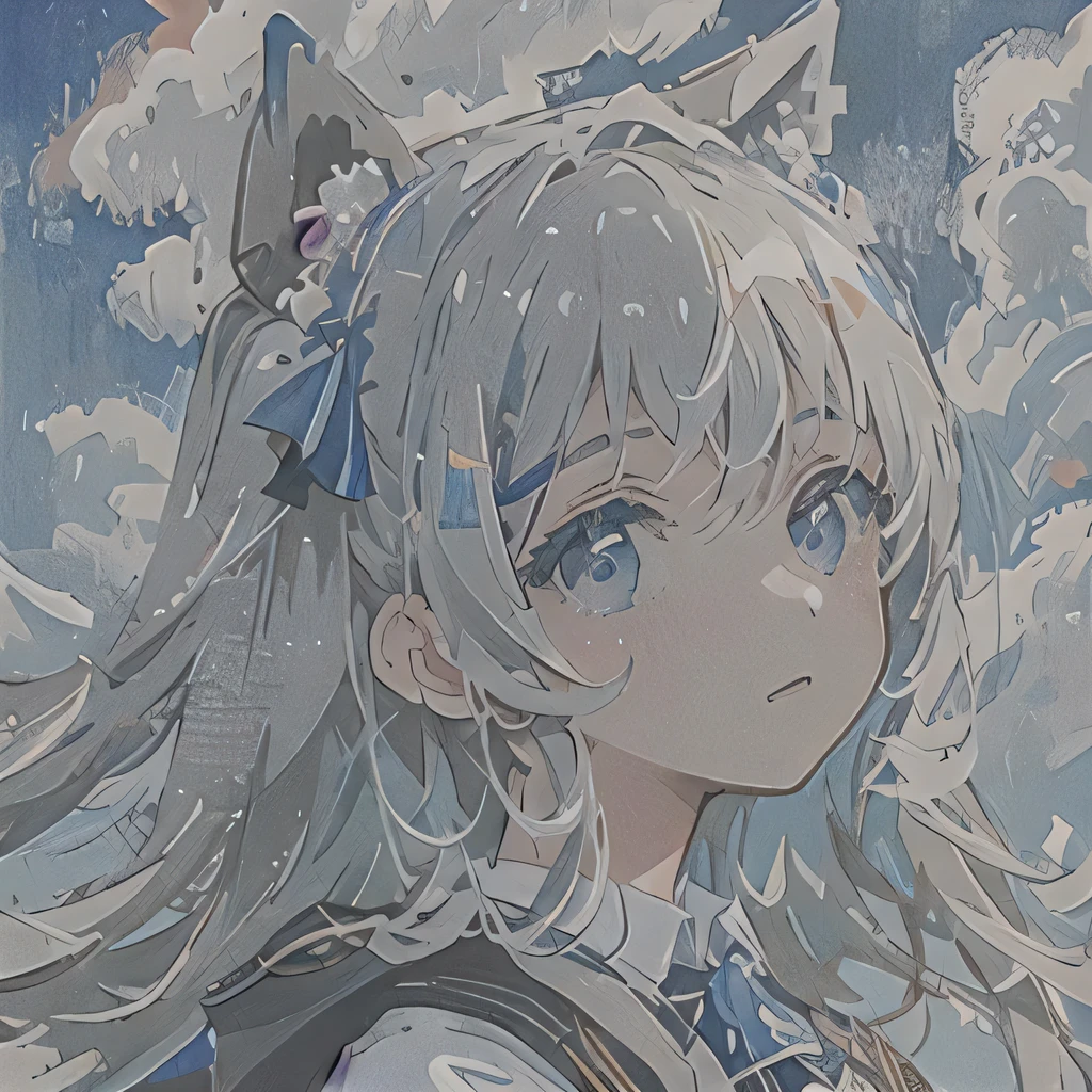 masterpiece, best quality, ultra-detailed, illustration, close-up, straight on, face focus,1girlblue sky,cloud-sky,girl with beatuifull eyes, shame,looking at viewer,portrait,gray hair