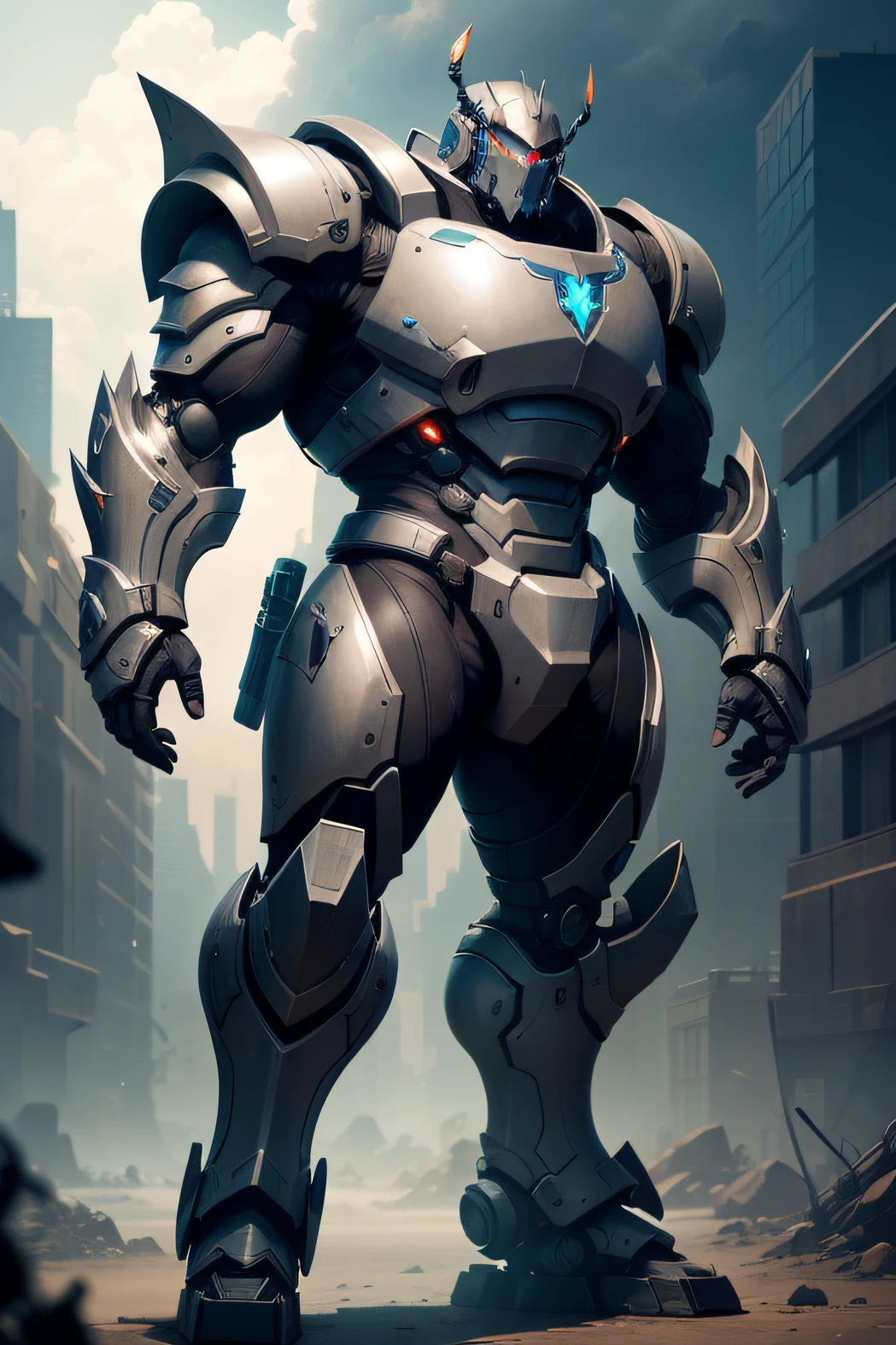 1 male character, full body figure, MOBA game, Sci fi theme, shield, tank archetype, bulky body, big armor , beetle feature, robot like