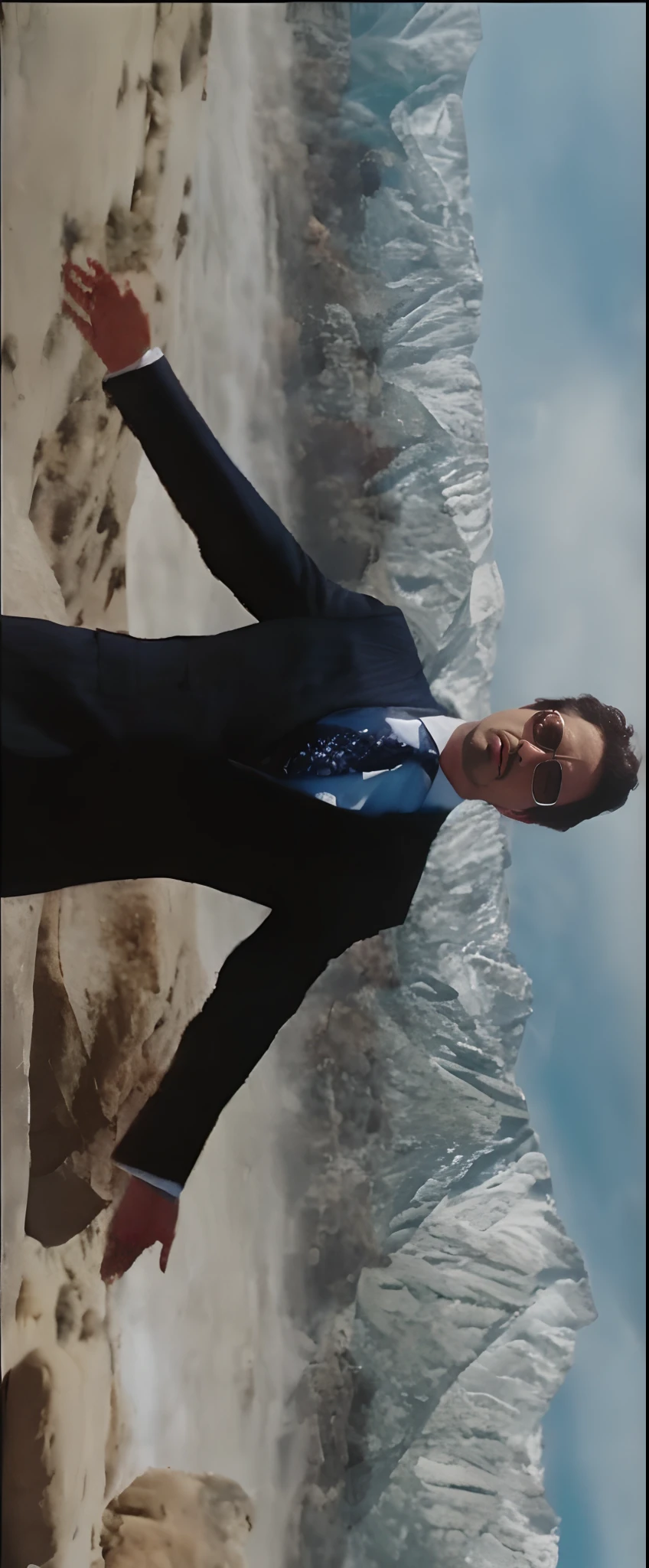 A man in a suit stood on the beach, johnny depp as tony stark, Tony Stark, from avengers (2012), Tom Cruise as Tony Stark, film still from the avengers, in avengers movie, stony, Avengers stills, Tom Cruise as Iron Man, in his suit, perfect movie shot, [ Cinematic, ironman, Robert Downey Jr