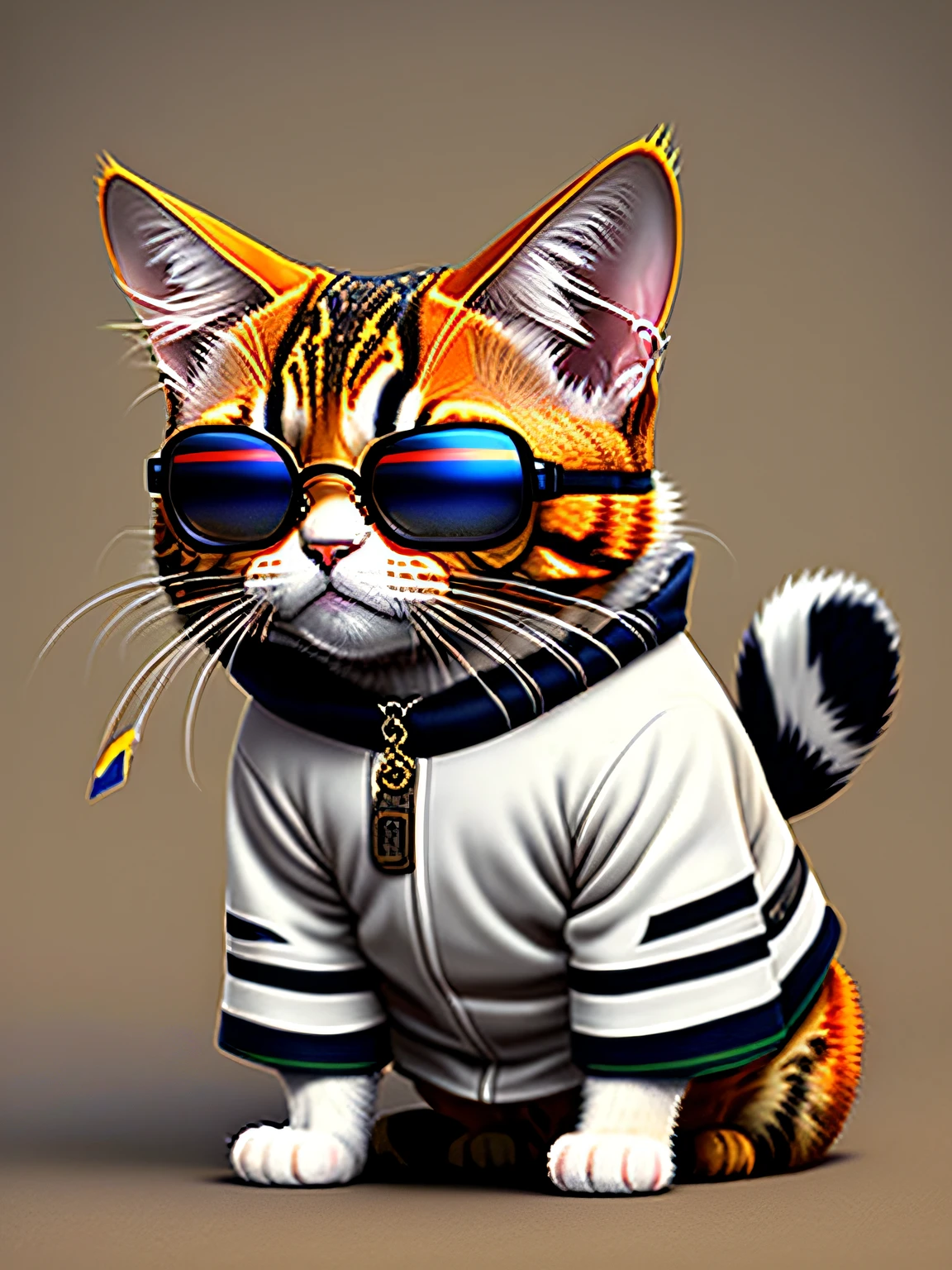 uma pintura de um gato  usando bone e oculos, trending on art station, vestido com roupas punk, detailed hyper-realistic rendering, British gang member, estilo de rua, pose intimidadora, planeta dos gatos, roupas da moda, samurai urbano, miau , West Slavic features, 8 1 5