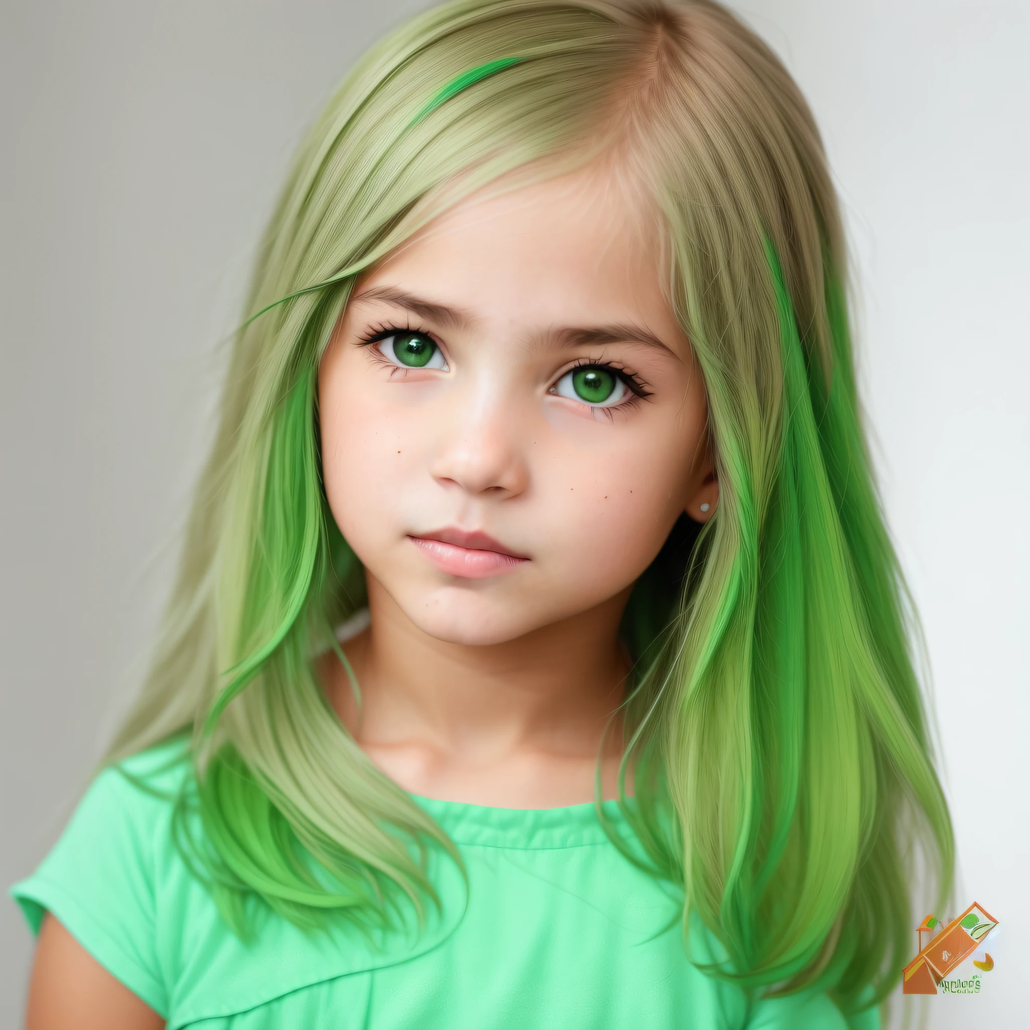 loira arafed com cabelo verde e olhos azuis, color studio portrait, cabelos loiros olhos verdes, Destaques verdes, cabelo verde brilhante, meninao, retrato colorido, cabelos verdes, tom verde claro rosto bonito, menina jovemo, green flowing hair, juba verde, cabelos verdes longos, menina bonita, paidigital adorable, cabelo ondulado verde, pele de cor verde!!