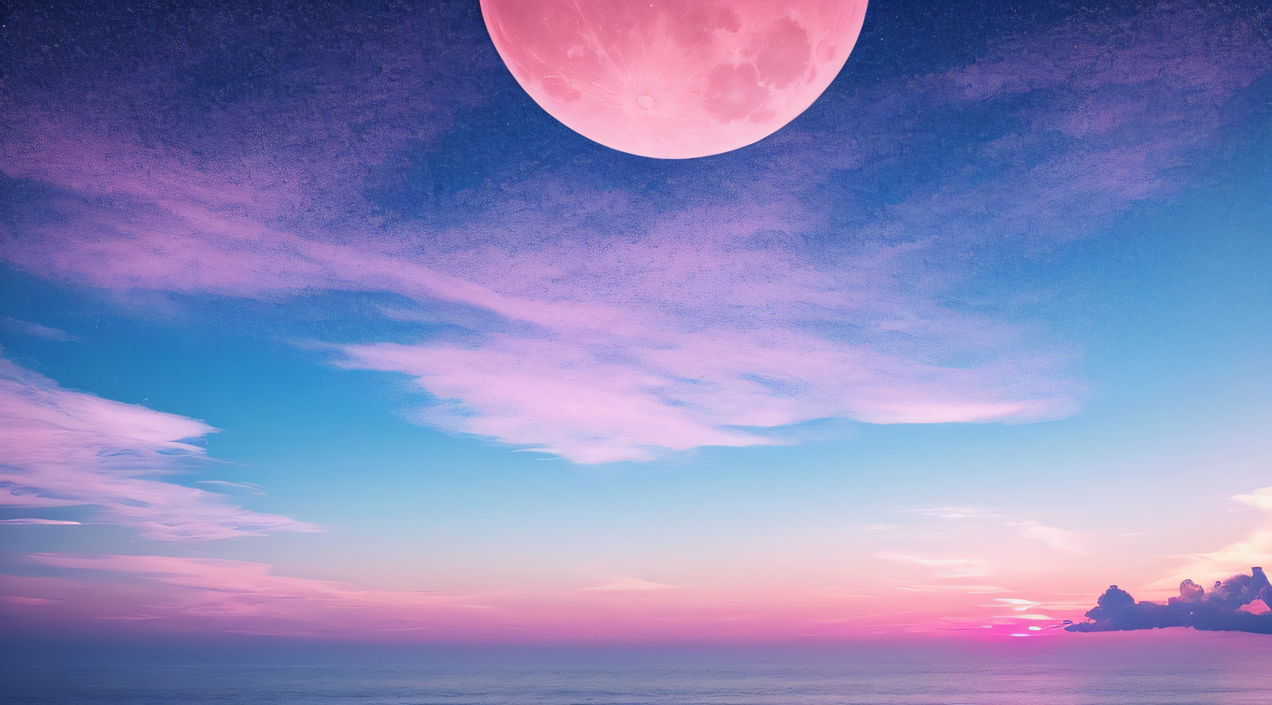 Pink moon, pink sky, soft pink clouds, pink ocean waves sparkling, sparkling, pink roses on pink ocean, fantasy, diamond, crown, universe, soft lights,