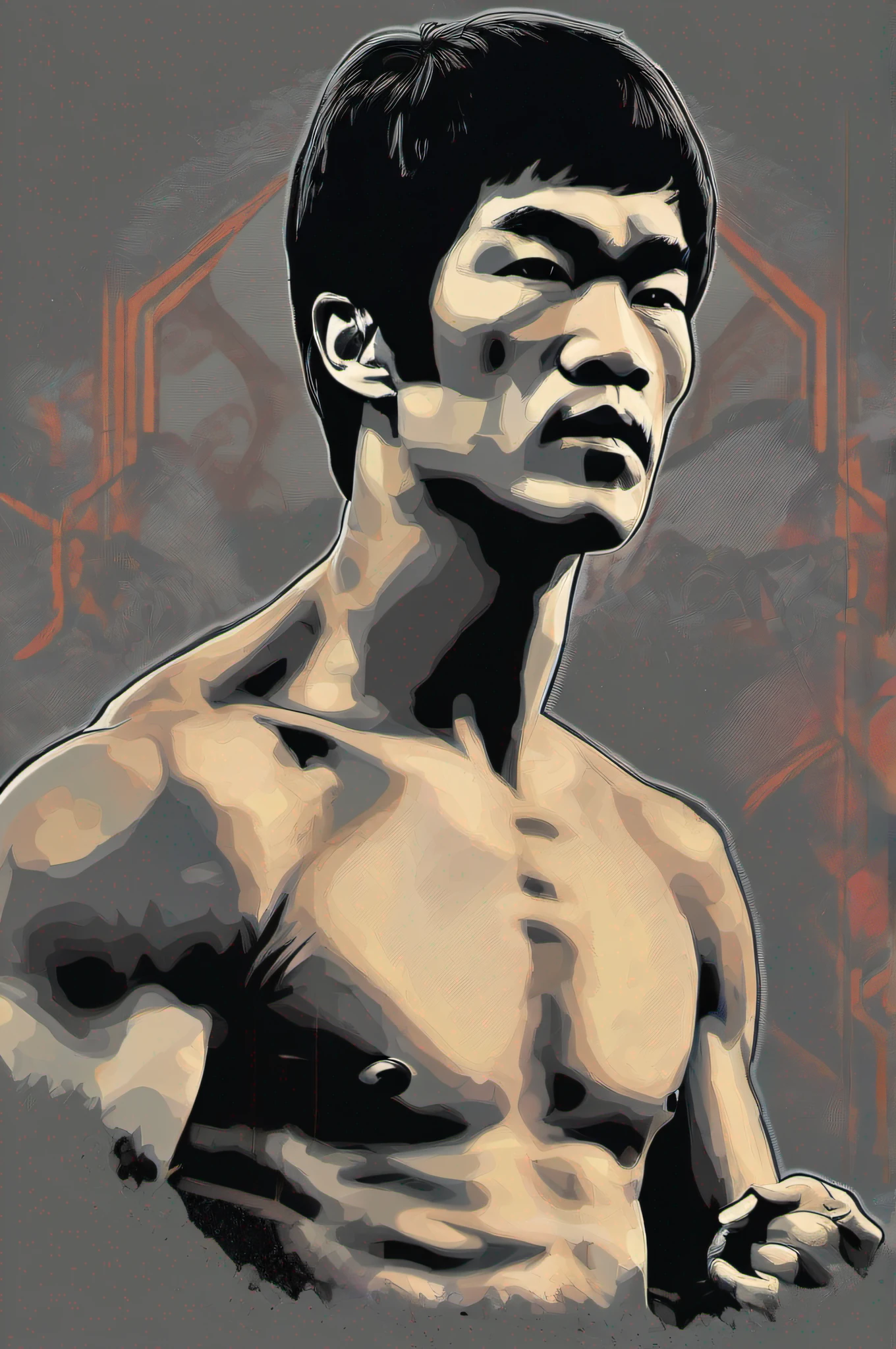 Bruce Lee, vector, tee shirt design, grey background
