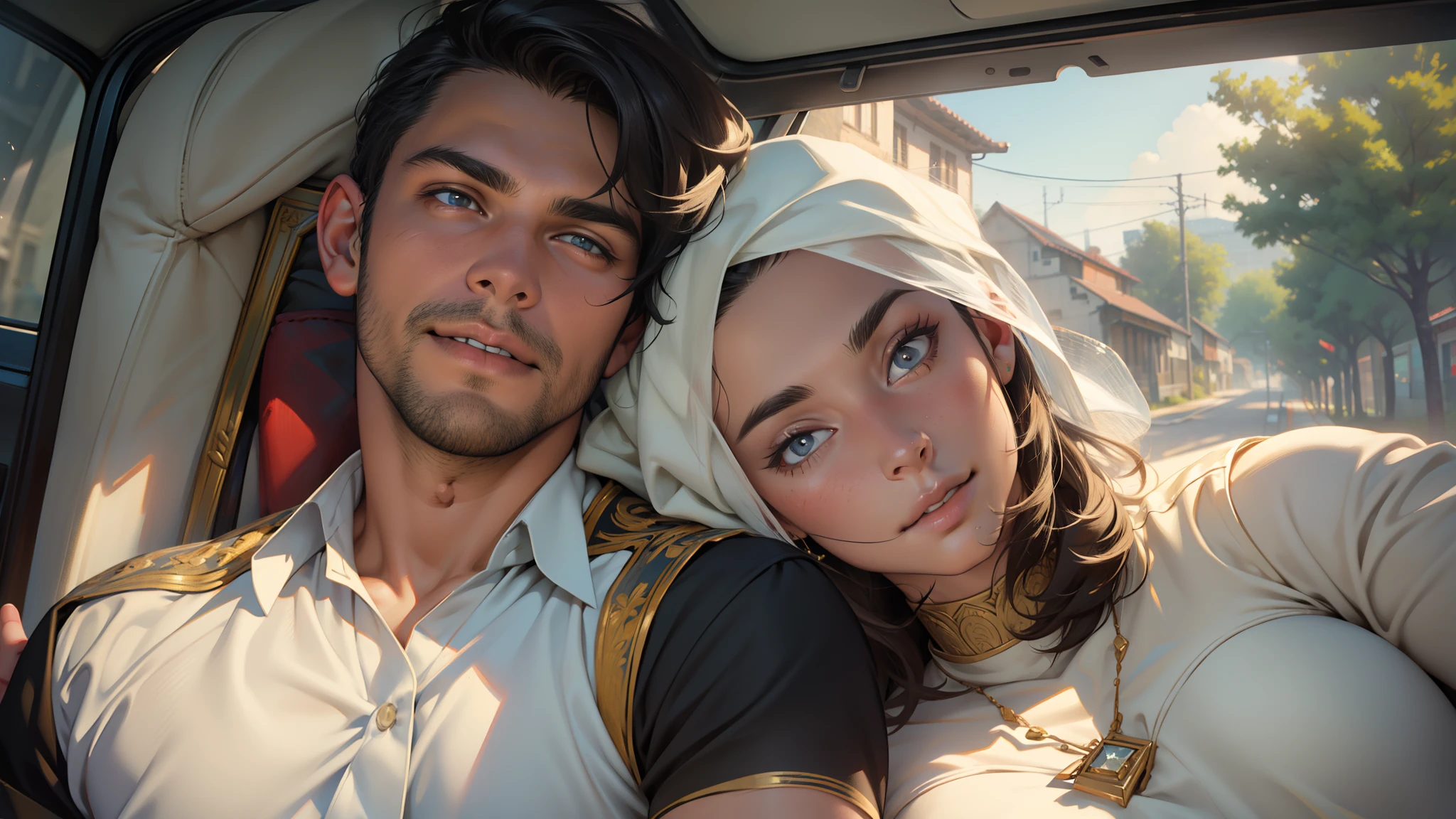 Masterpiece,Cute couple, handsome young boy with no beard, beautiful girl, realistic face, ultra realistic 8k