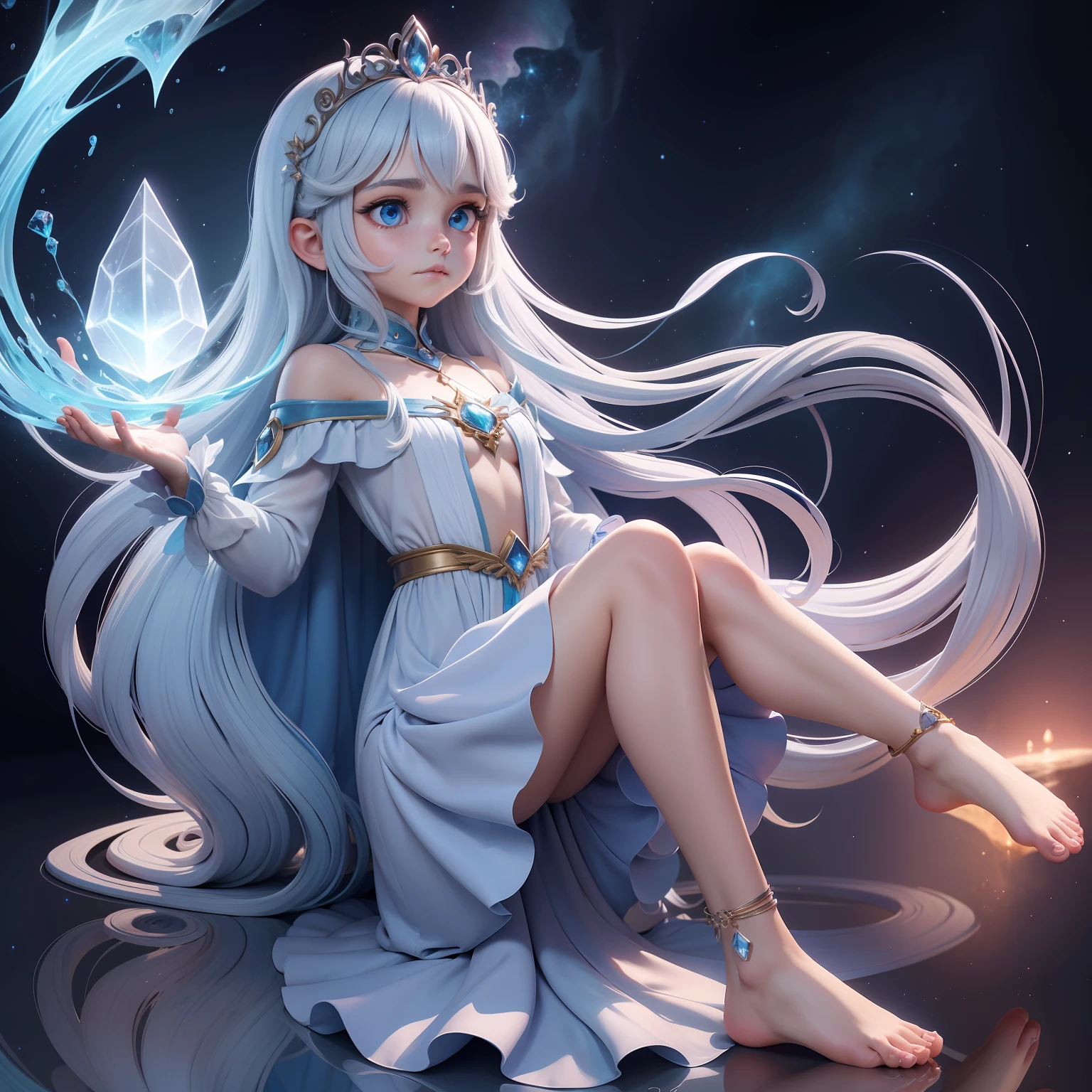**Nome:** Lila, a Prodigiosa Elemental
**allure:** Lila is a frail-looking and innocent child, But his appearance hides amazing elemental abilities. She has straight, silver hair that falls down to her shoulders, emitindo um brilho suave e misterioso. His eyes are large and curious, with a shade of blue that seems to contain the reflection of a starry sky.
Vestida com roupas leves e coloridas, Lila carrega uma aura de tranquilidade e curiosidade. His costume is adorned with subtle patterns reminiscent of natural elements, como folhas, ondas e chamas. Ela possui uma pequena bolsa pendurada em sua cintura, where he keeps crystals and magical objects.
Apesar de sua juventude, Lila possesses a wisdom beyond her years, reflected in his watchful eye and thoughtful expression. She is of small stature, But his posture is upright and confident, revealing an inner strength that goes beyond your youthful appearance.
In your hand, Lila segura um pequeno orbe transparente, que irradia uma luz sutil que muda de cor de acordo com a energia elemental que ela manipula. His bare feet touch the ground with an almost magical connection, suggesting a deep connection with the elements around you.
Lila's appearance is a captivating balance between the innocence of childhood and the extraordinary power she holds. His presence is both charming and intriguing, representing a force that transcends its age.