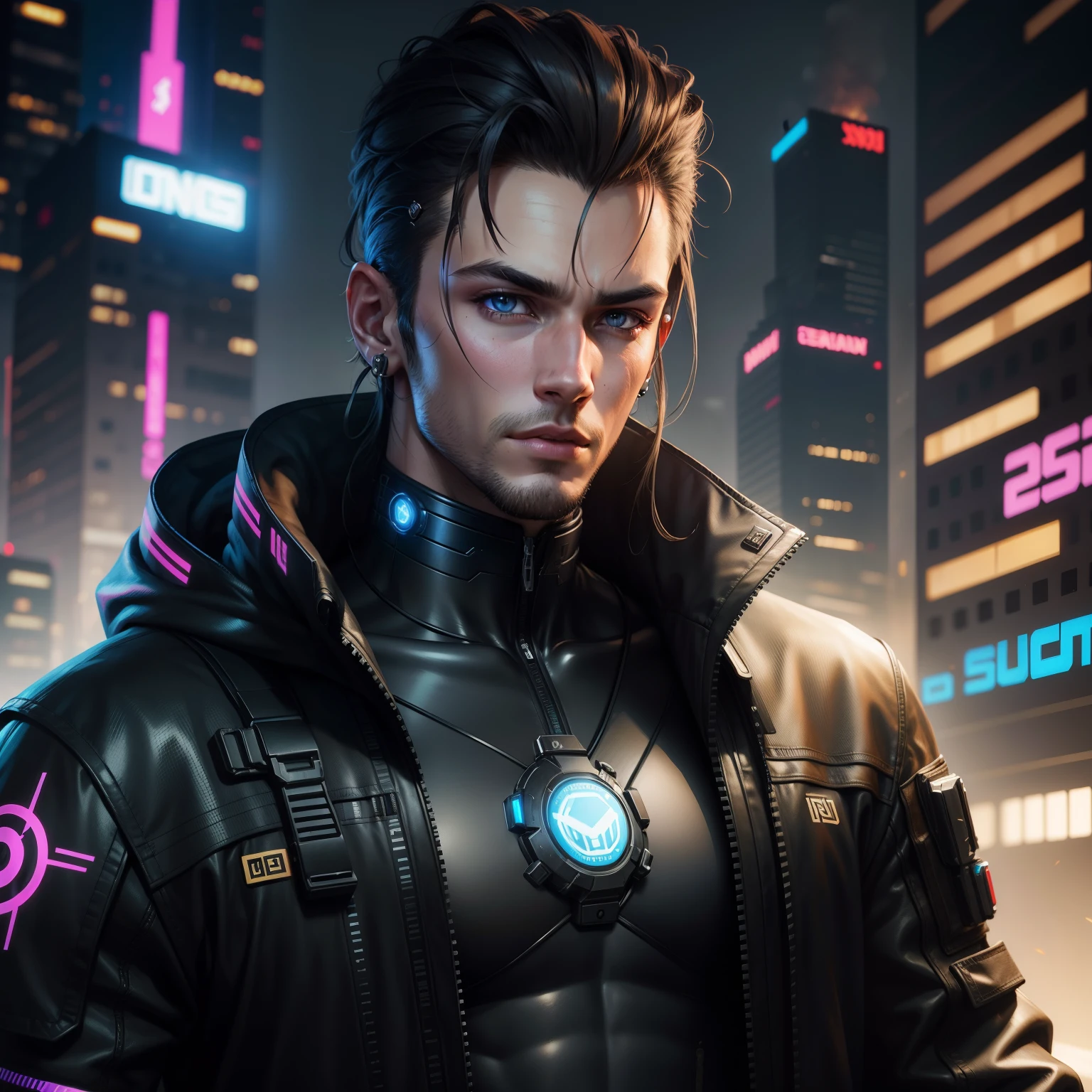 Cyberpunk handsome boy ultra realistic with cat