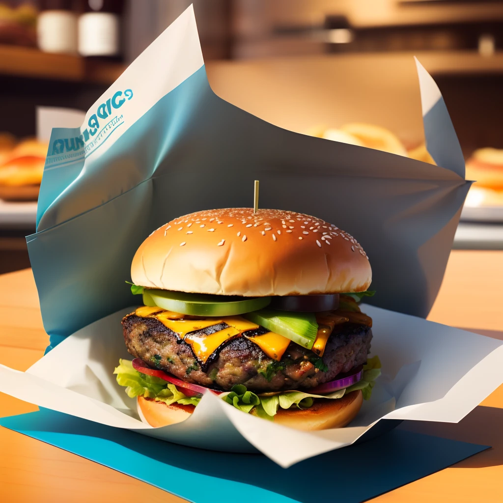 An advertising flyer with a burger full of potatoes and sauce