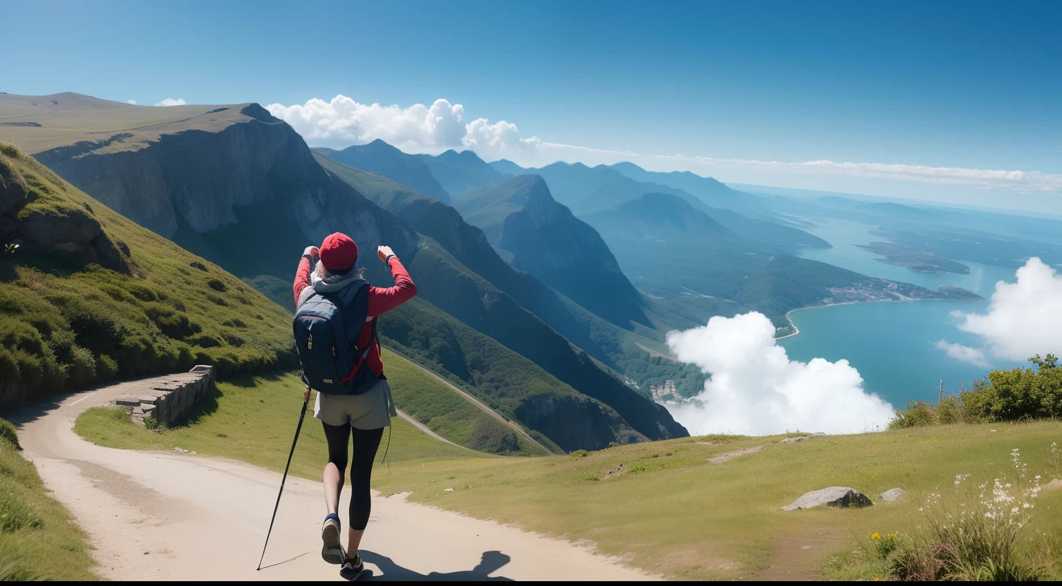 Draw an illustration of a person on top of a mountain, Looking to the horizon with determination. The person is dressed in adventure clothes, como uma jaqueta resistente e botas de caminhada, symbolizing the willingness to face challenges.
Ao redor da pessoa, There are trails that indicate the arduous path that was taken to reach the top. These trails can represent metaphors for life's journey, full of obstacles and choices to be made.
in sky, there's a bright sun, representando a luminosidade do sucesso e da conquista. One looks to the horizon with confidence and determination, Knowing that fate is not a matter of luck, rather, it is the result of intentional choices and consistent efforts.
This illustration represents the message that the destination is not something to be passively expected, rather, something that can be achieved through conscious choices and deliberate actions;. It inspires the idea that we are responsible for shaping our own destiny and that perseverance and courage are key to achieving our goals.