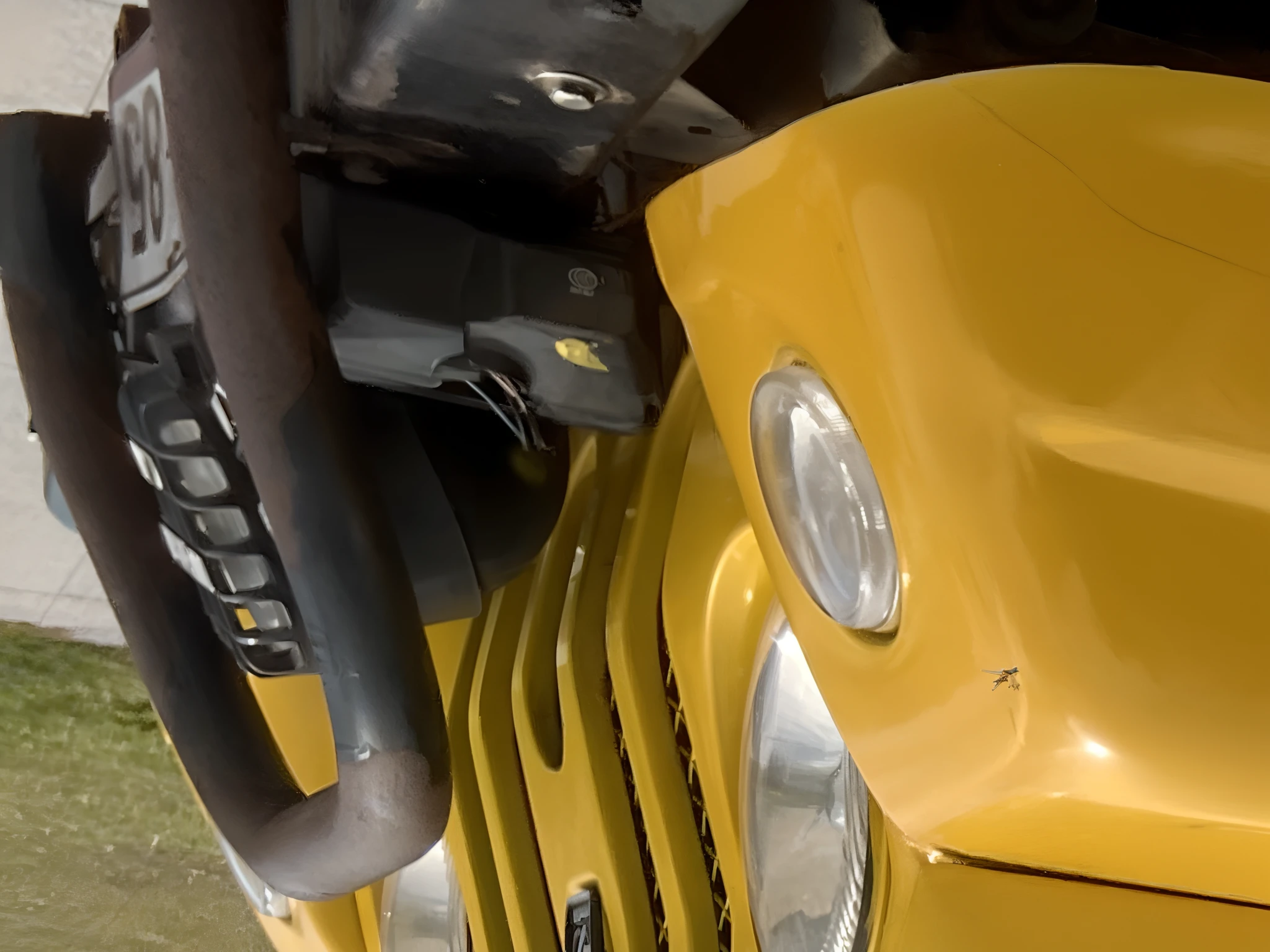 There was a man standing in a yellow truck, nogami, high midair shot, Hanging upside down, victor antonov, bottom angles, High in the sky, pov photo, top - down photograph, mid air shot, flying cars, Upside down, anton fedeev, victor antonov, car jump, Extreme perspective, Suspended in zero gravity