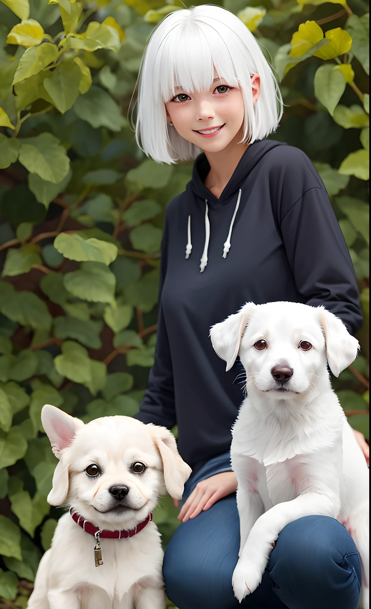White Dog White-haired girl holding a dog