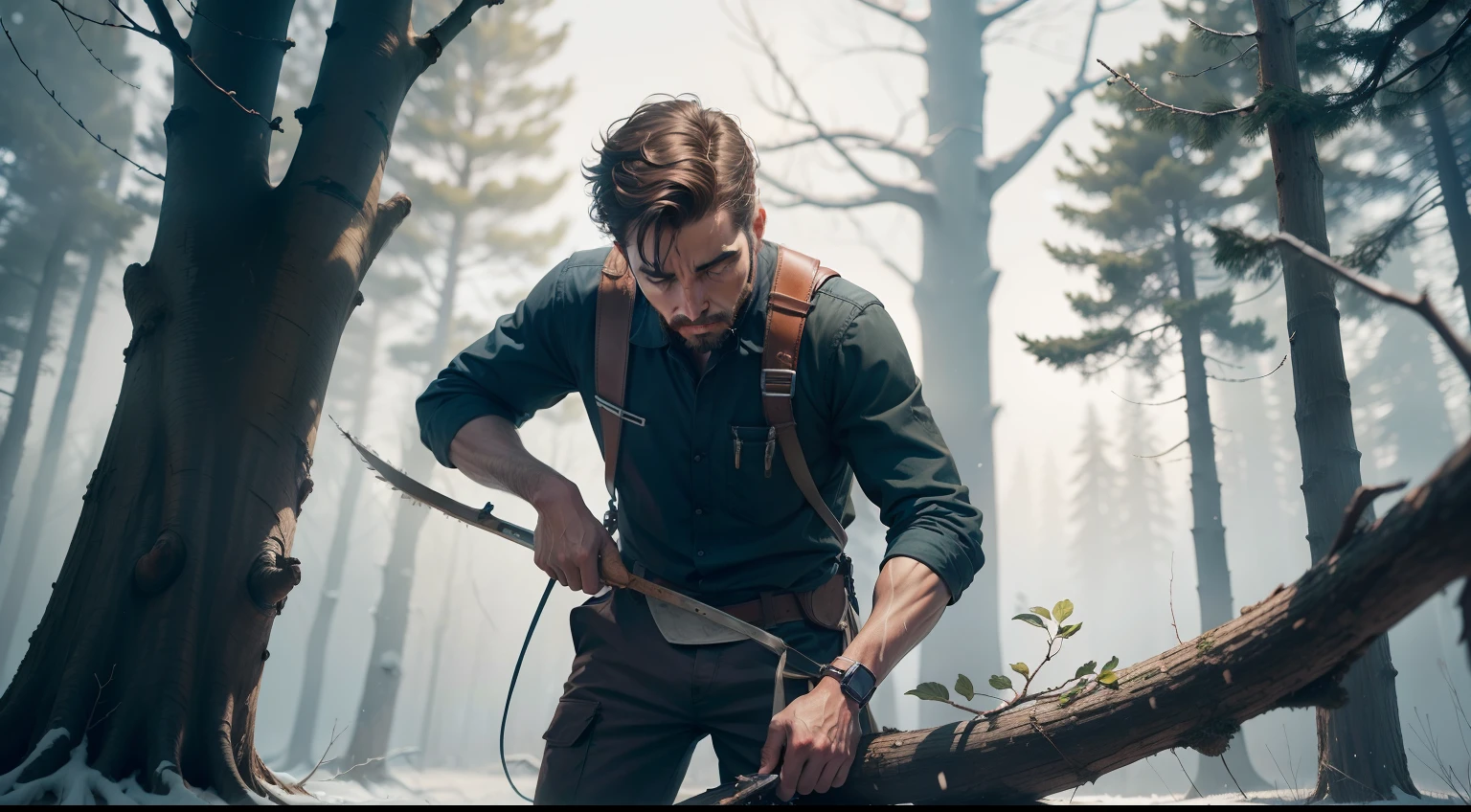 Man cutting branches of a tree