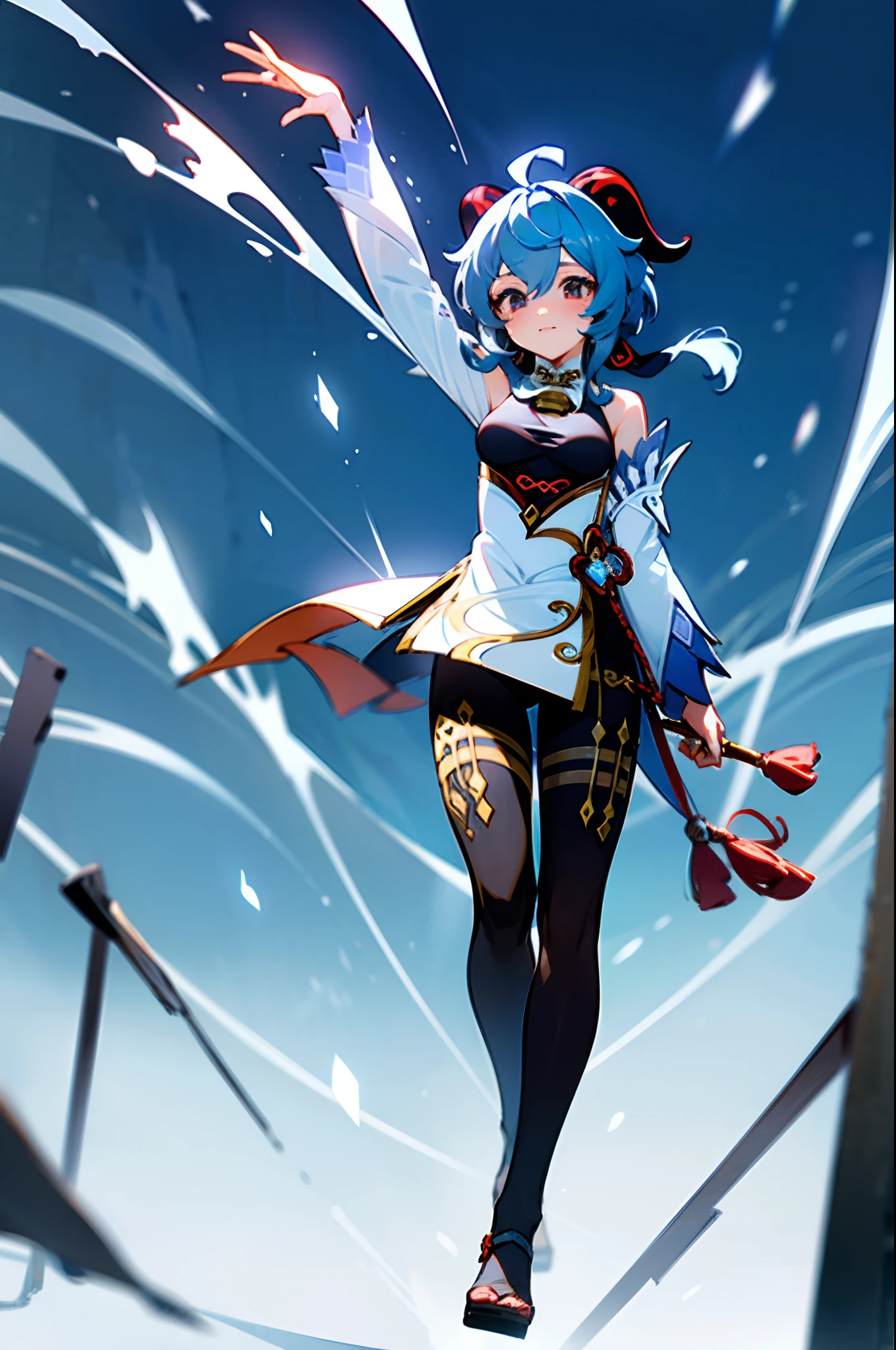 genshin impact ganyu, traveling tianzi mountains, cute face, ultrasharp, 8k, masterpiece, full body, supersharp, no filter, black tights