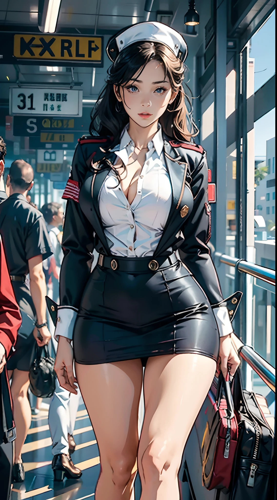 1female,Bigchest,stewardess,Raised sexy,The kinky is exposed,flightattendantuniform,nakeness