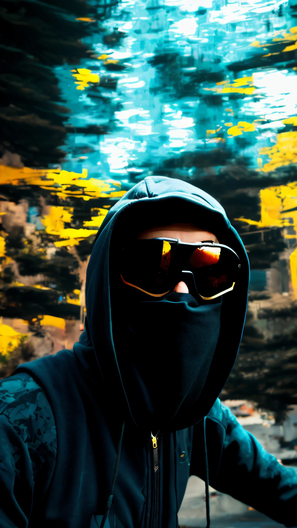 arafed man in a hoodie and sunglasses riding a motorcycle, viseira escura cobrindo o rosto, wearing bandit mask, viseira escura cobrindo a parte superior do rosto, balaclava cobrindo o rosto, mascarado, balaclava, viseira escura cobrindo os olhos, wearing facemask and sunglasses, wearing all black mempo mask, Retrato de um vigilante, Cyberpunk Rua Goon, Foto de perfil, MK Ninja