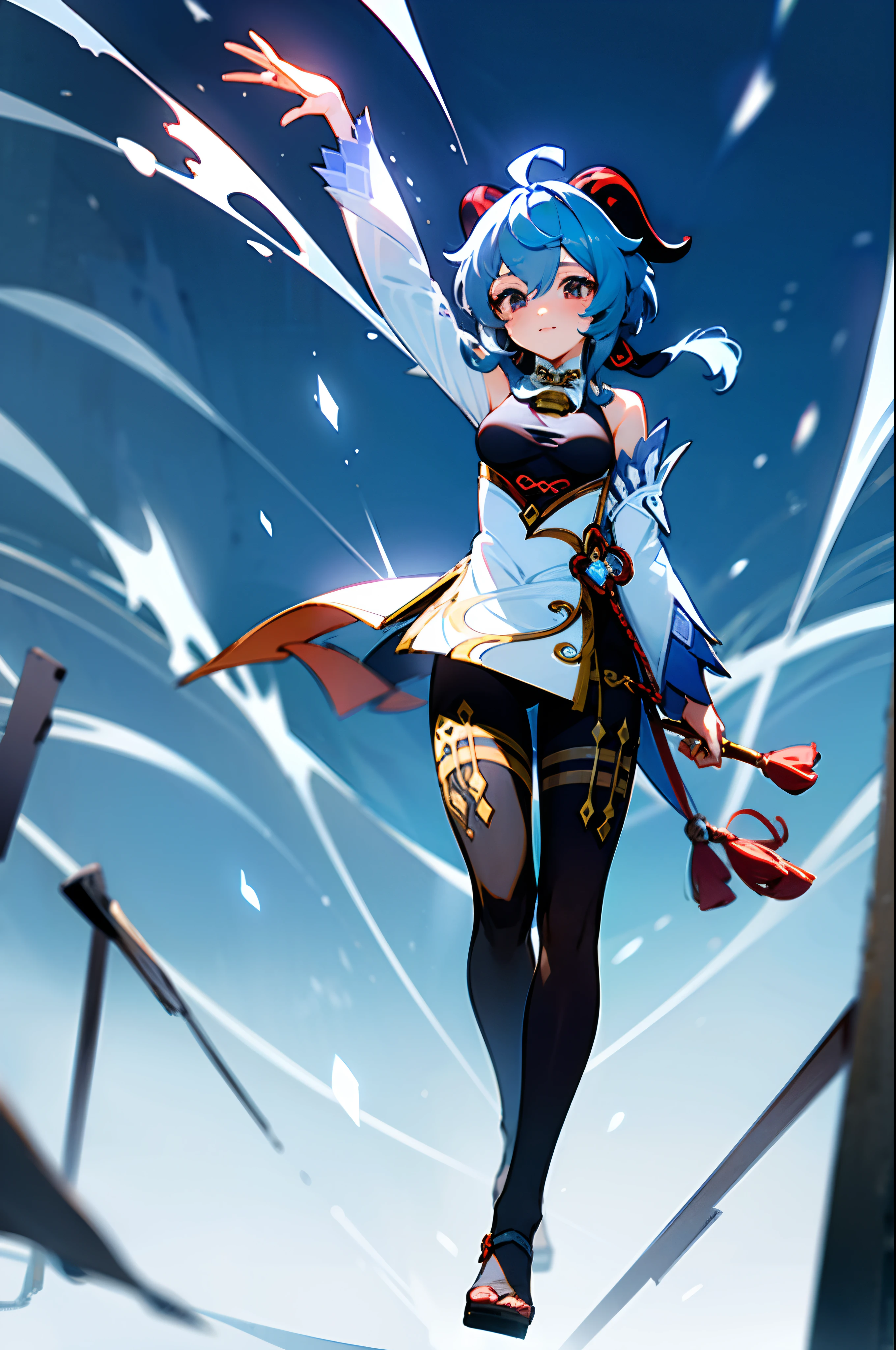 genshin impact ganyu, traveling tianzi mountains, cute face, ultrasharp, 8k, masterpiece, full body, supersharp, no filter, black tights