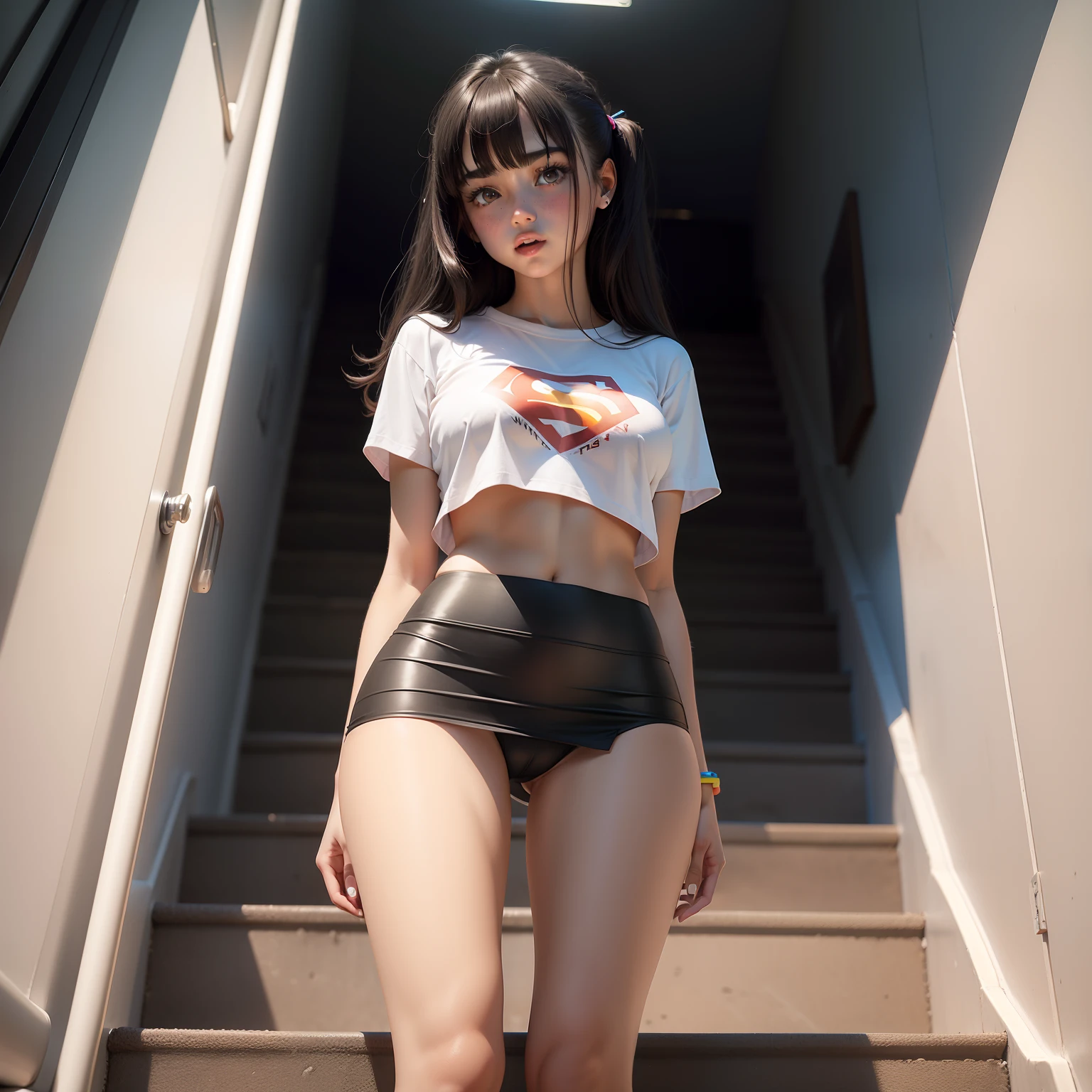 Superskirt,transparent panty,s girl,medium boob,Go up the stairs,tight tshirt,prette,Slim,