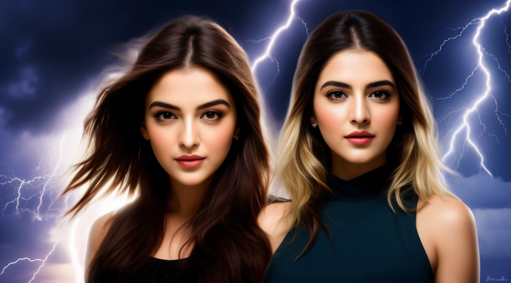 Menina loira com raio em seu cabelo, little girl with magical powers, PORTRAIT, splashes of lightning behind her, she is attracting lightnings, efeitos de raios, with lightning bolts, eletrizante, lightning fantasy magic, cabelos eletrificados, lightning master, cinematic lightning and colors, amazing lightning art, maya ali as a lightning mage, electric hair, magic and lightning, lightnings