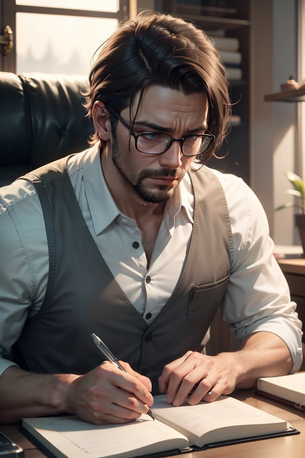 Make a Man Working on the Notebook
This man must be squeamish with worry
He should be in the office
He must be drinking coffee
Ultrarealistic photo, qualidade 8k, fullhd