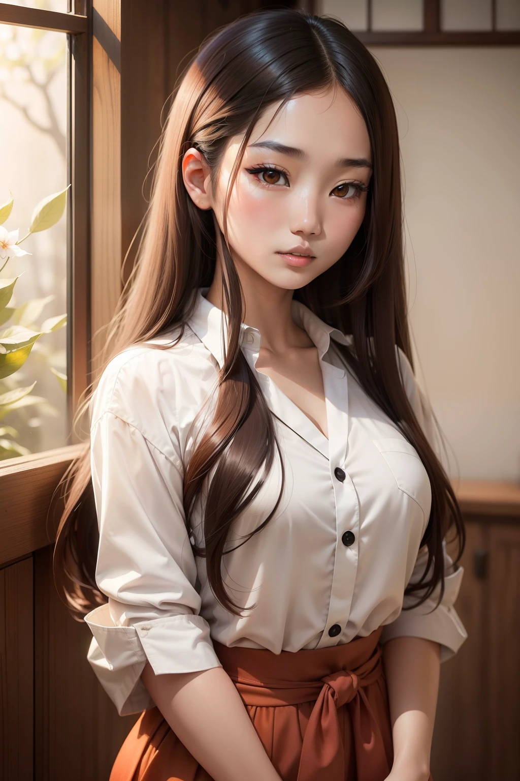 arafed asian woman with long brown hair posing for a picture, the face of a beautiful Japanese girl, Gorgeous young Korean woman, Beautiful Asian Girl, Beautiful young Korean woman, Asian girl with long hair, beautiful Korean women, Beautiful Asian Woman, Beautiful young asian woman, Japanese Models, asian beautiful face, beautiful portrait photo, girl cute-fine-face, a young asian woman Wearing a shirt