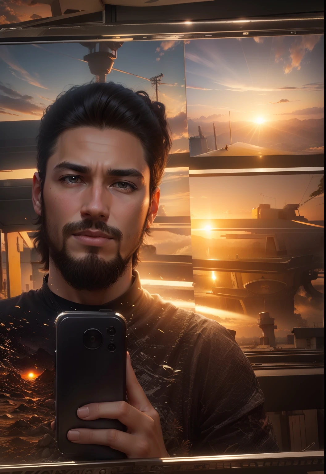 Change beckground to sunrise and realistic face