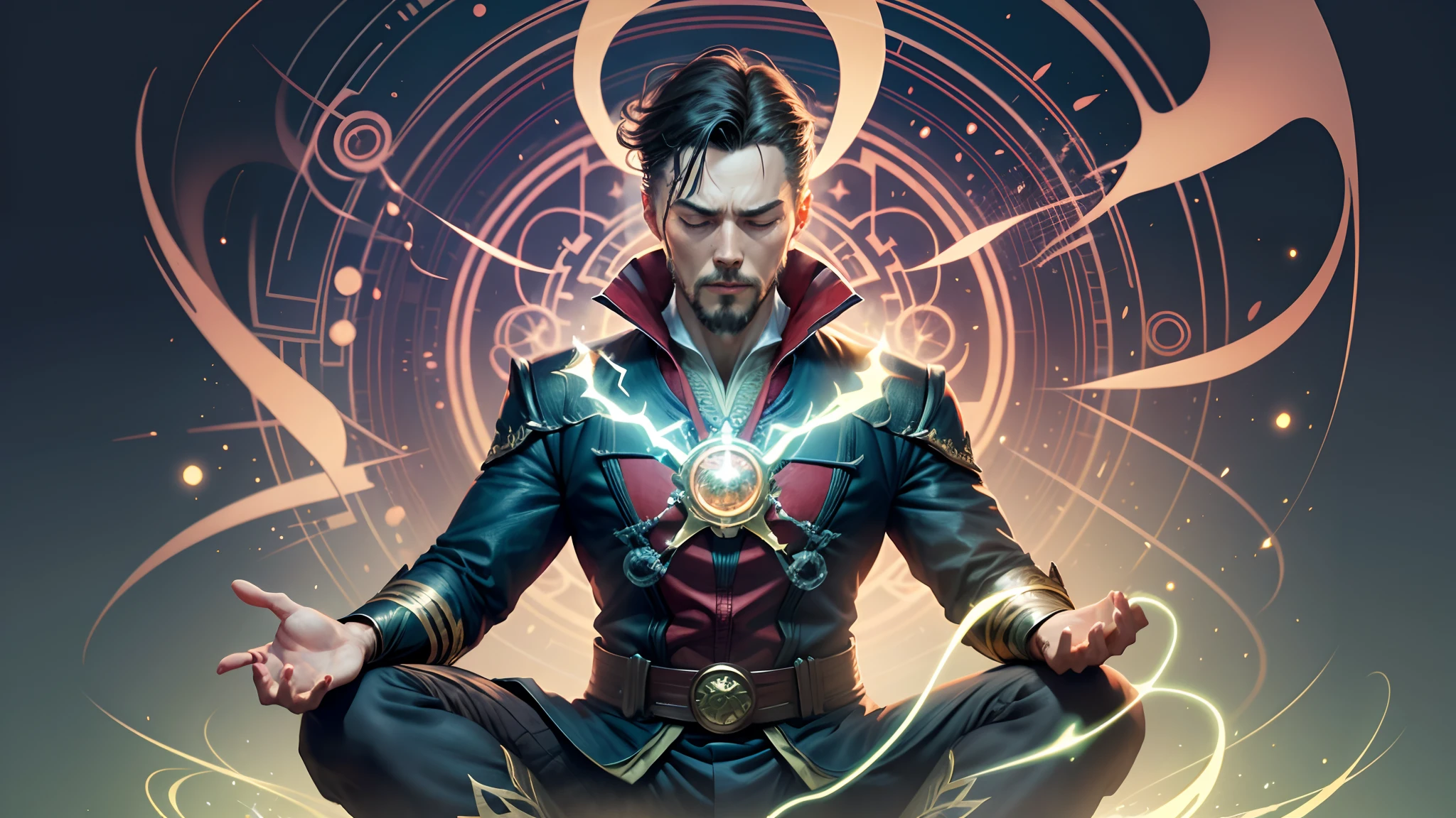 2d vector art of Dr Strange meditating, Green aura around him --auto --s2