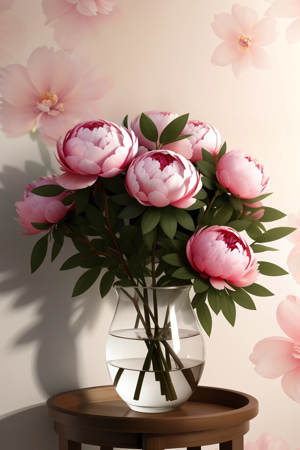 flower peonies blooming wallpaper,in the style of vray tracing,fanciful,dreamlike imagery,dreamlike naturaleza,dmitry spiros,uhd image,water drops,realistic yet ethereal